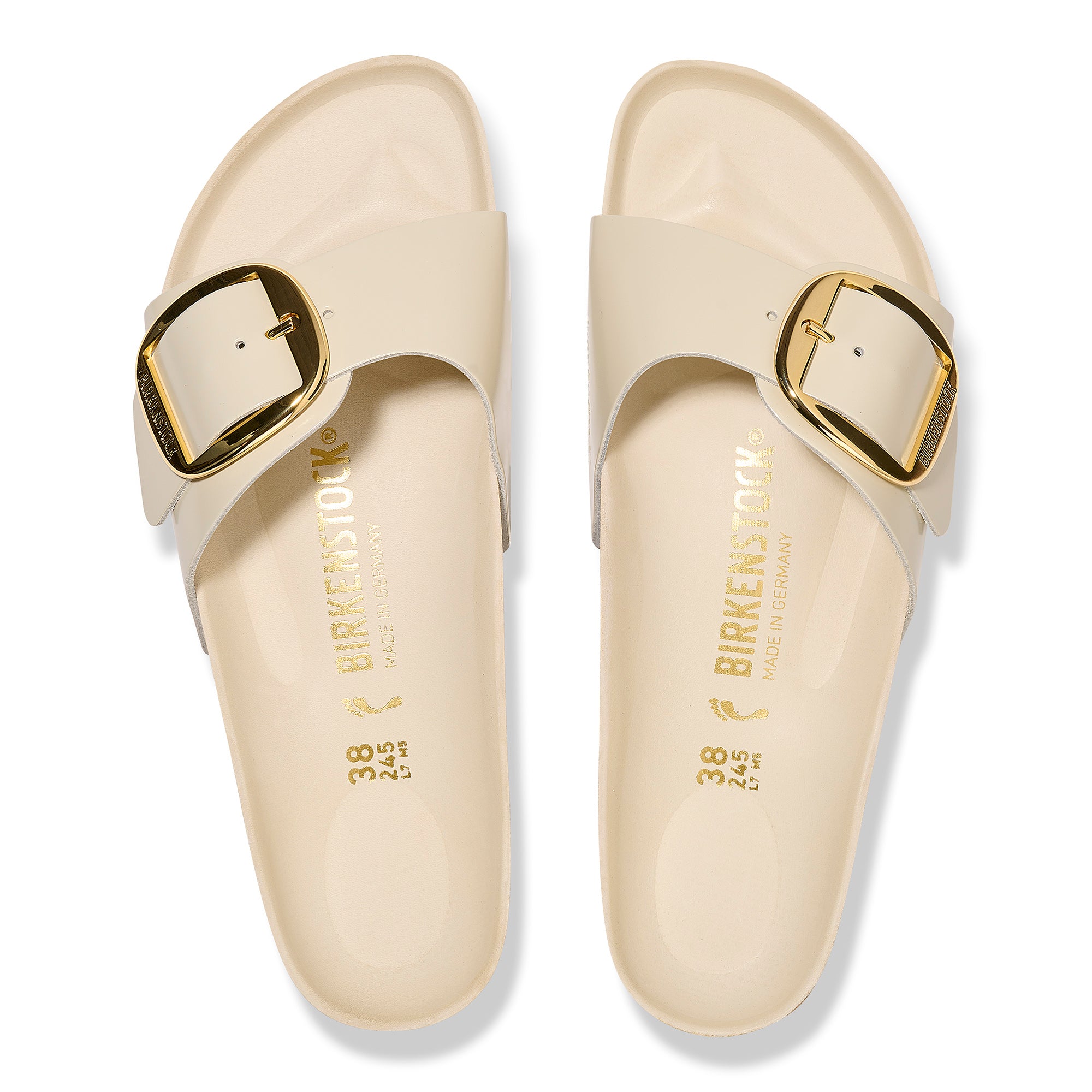 Birkenstock Madrid Big Buckle Sandals - High Shine Leather in Ecru | Comfortable Orthopedic Footbed | Perfect for Summer Outings & Beach Vacations