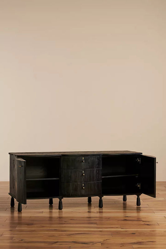 Handmade Black Wooden TV Stand with Storage Shelves - Modern Media Console for Living Room, Bedroom & Home Theater