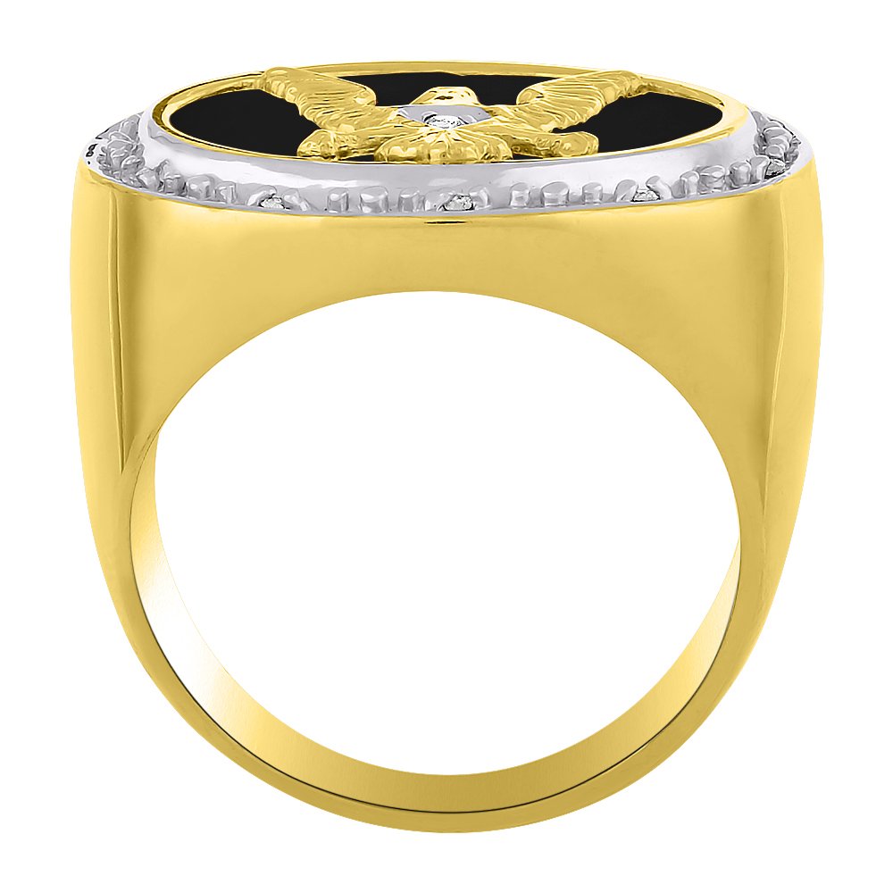 14K Yellow Gold & White Gold Diamond Black Onyx Men's Ring | Patriotic USA Eagle Design Jewelry for Men | Perfect for Weddings, Gifts & Formal Occasions