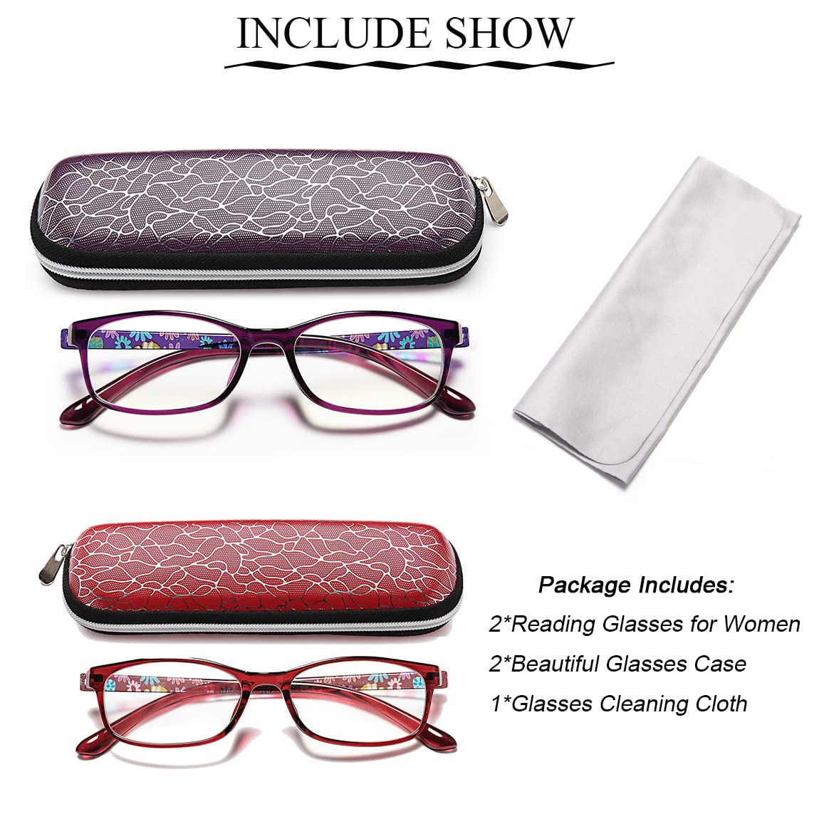 Lightweight Flexible Reading Glasses for Women +1.75 Magnification - Blue Light Blocking Computer Eyeglasses with Hard Case - Perfect for Office Work, Screen Time & Reading Books