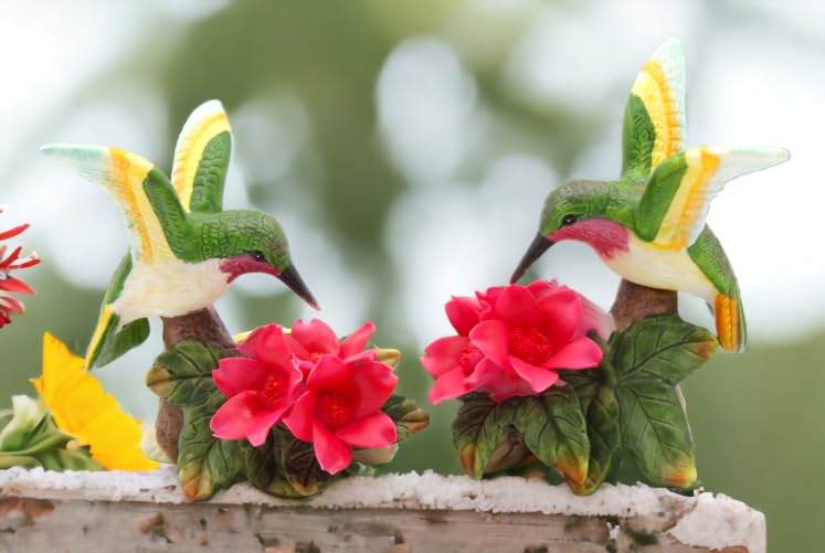 Elegant Fine Porcelain Hummingbird & Red Malus Flower Taper Candle Holders - Set of 2 (3.5