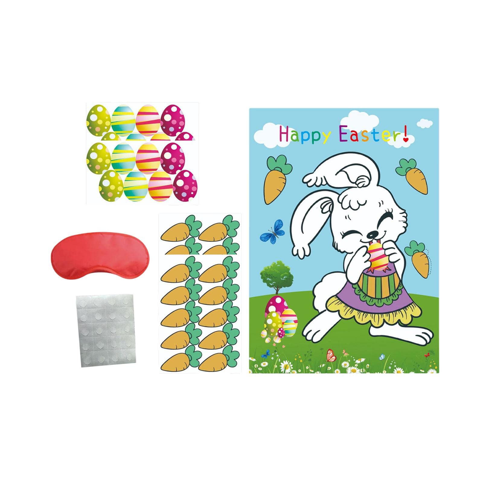 Easter Party Game Set - Pin The Carrot on The Poster with Blindfold | Fun Easter Bunny Game for Kids & Adults | Perfect for Easter Egg Hunts, Classroom Activities & Family Gatherings