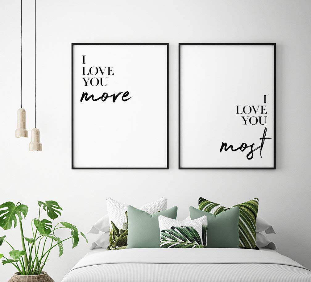 I Love You More I Love You Most - Set of 2 Romantic Couple Quote Prints, Wall Art for Bedroom Decor, Perfect for Anniversary Gifts & Couples Home Decor