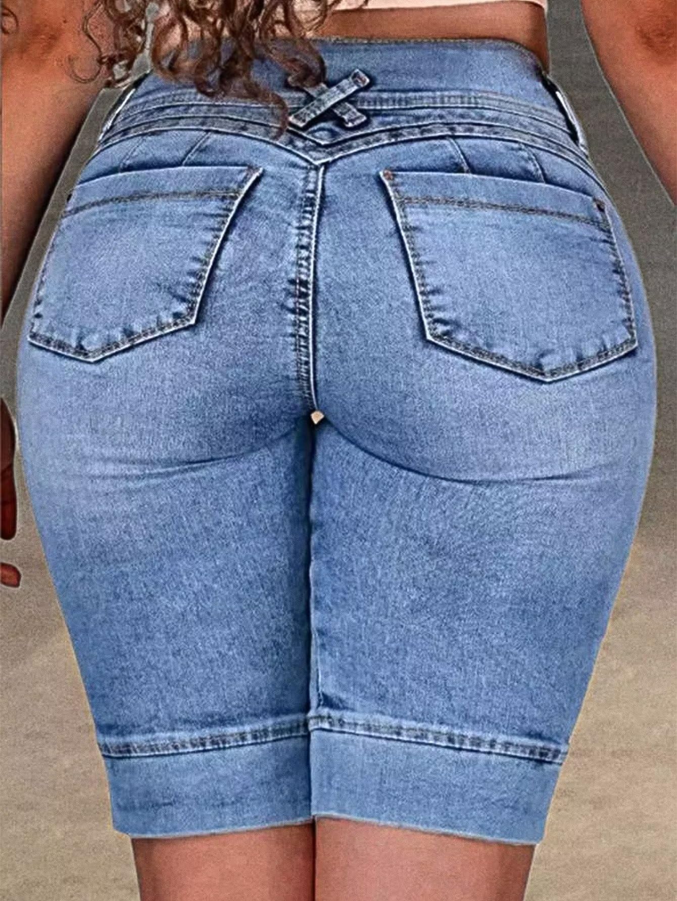 Flamingals High Waist Ripped Denim Bermuda Shorts for Women - Butt Lifting Skinny Jean Shorts | Trendy Distressed Denim Shorts for Summer, Casual Outfits & Beach Wear