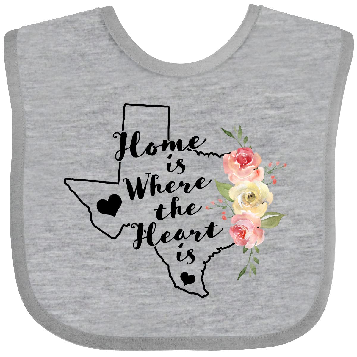 Inktastic Texas Home Is Where the Heart Is Watercolor Floral Baby Bib - Soft Cotton Drool Bib for Infants, Perfect for Feeding, Playtime & Photo Shoots