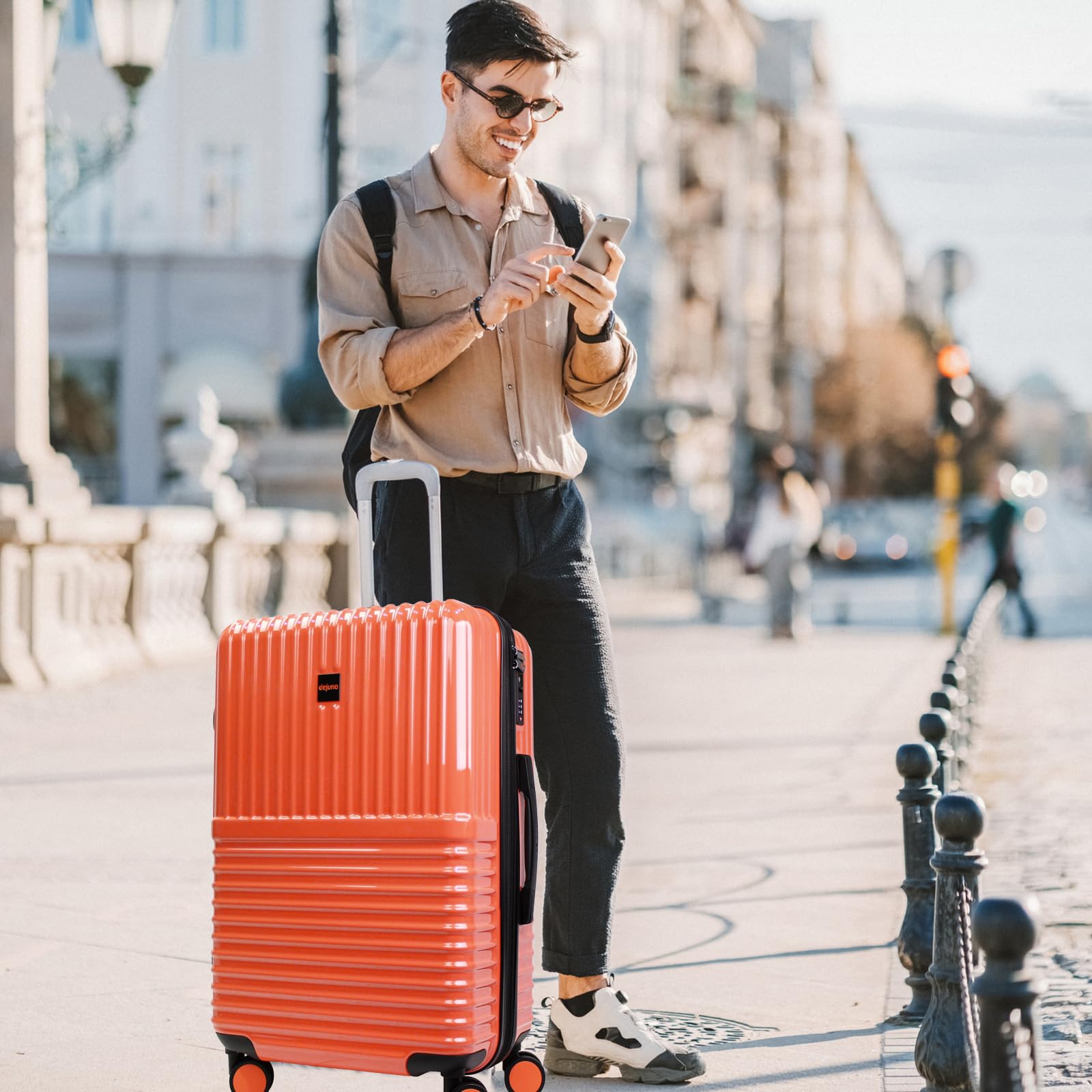 Dejuno 28-inch Lightweight Polycarbonate Expandable Hardside Spinner Luggage with TSA Lock - Coral | Durable Travel Suitcase for International Flights & Business Trips