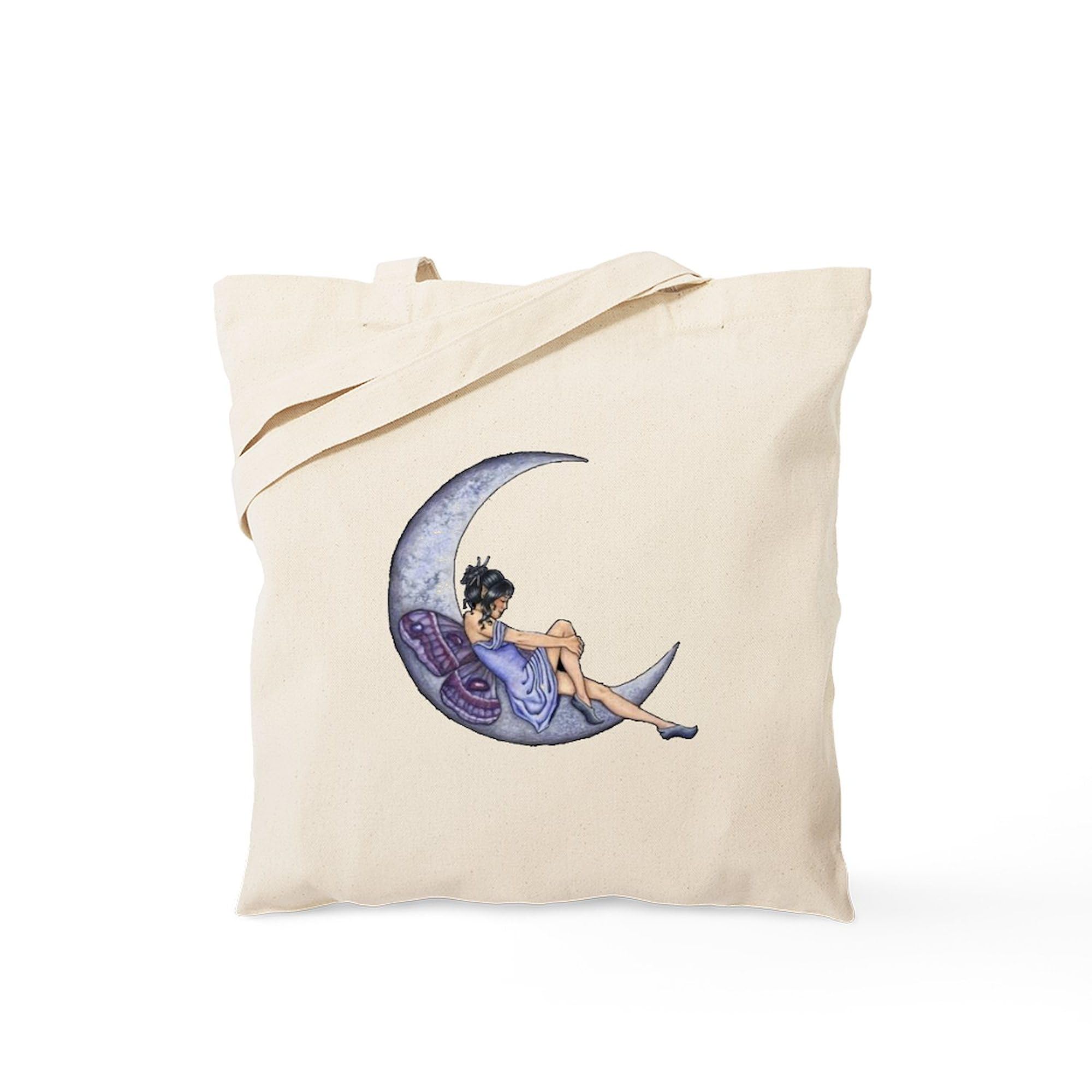 Fairy Moon Tote Bag - Natural Canvas Reusable Shopping Bag for Women | Eco-Friendly Grocery Tote for Beach, Market & Daily Use
