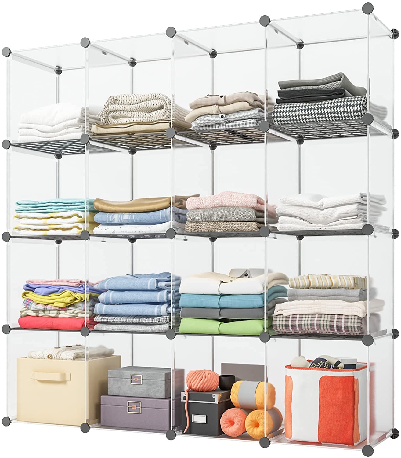 Aeitc 16-Cube Closet Organizer with Wire Panels - Portable Storage Shelves for Clothes, Books & Toys - White | Perfect for Bedroom, Nursery & Office Organization