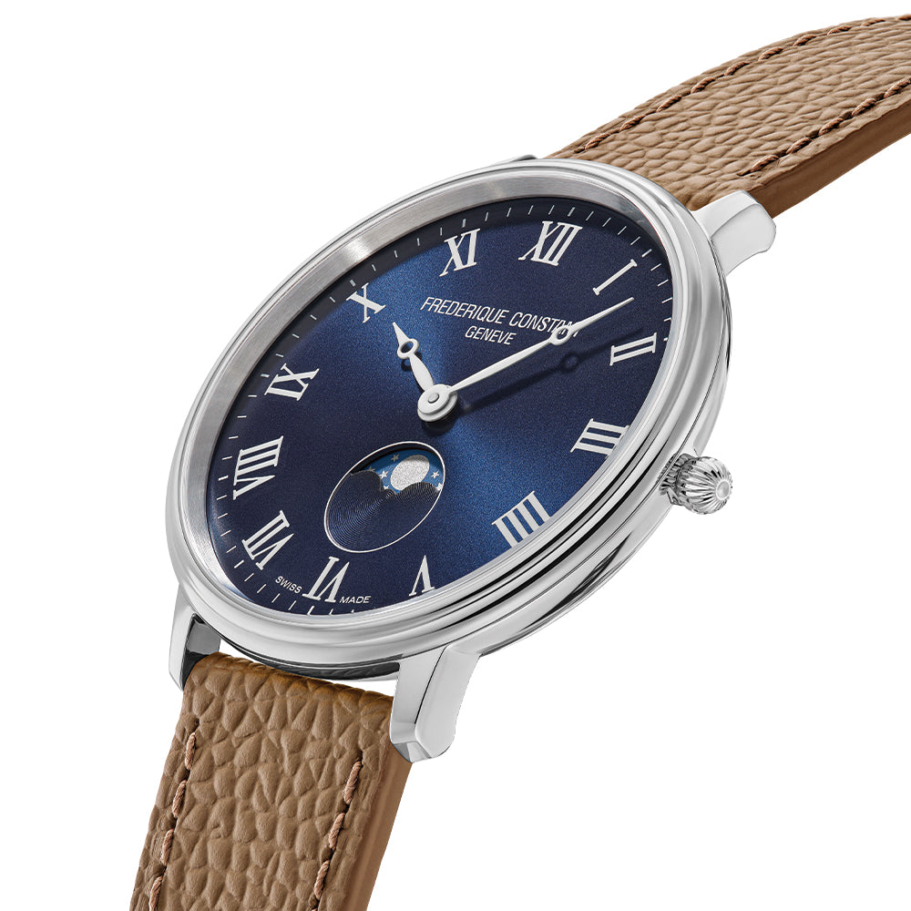 Classic 39mm Blue Moonphase Quartz Watch with Leather Strap - Perfect for Business, Formal Events & Everyday Wear