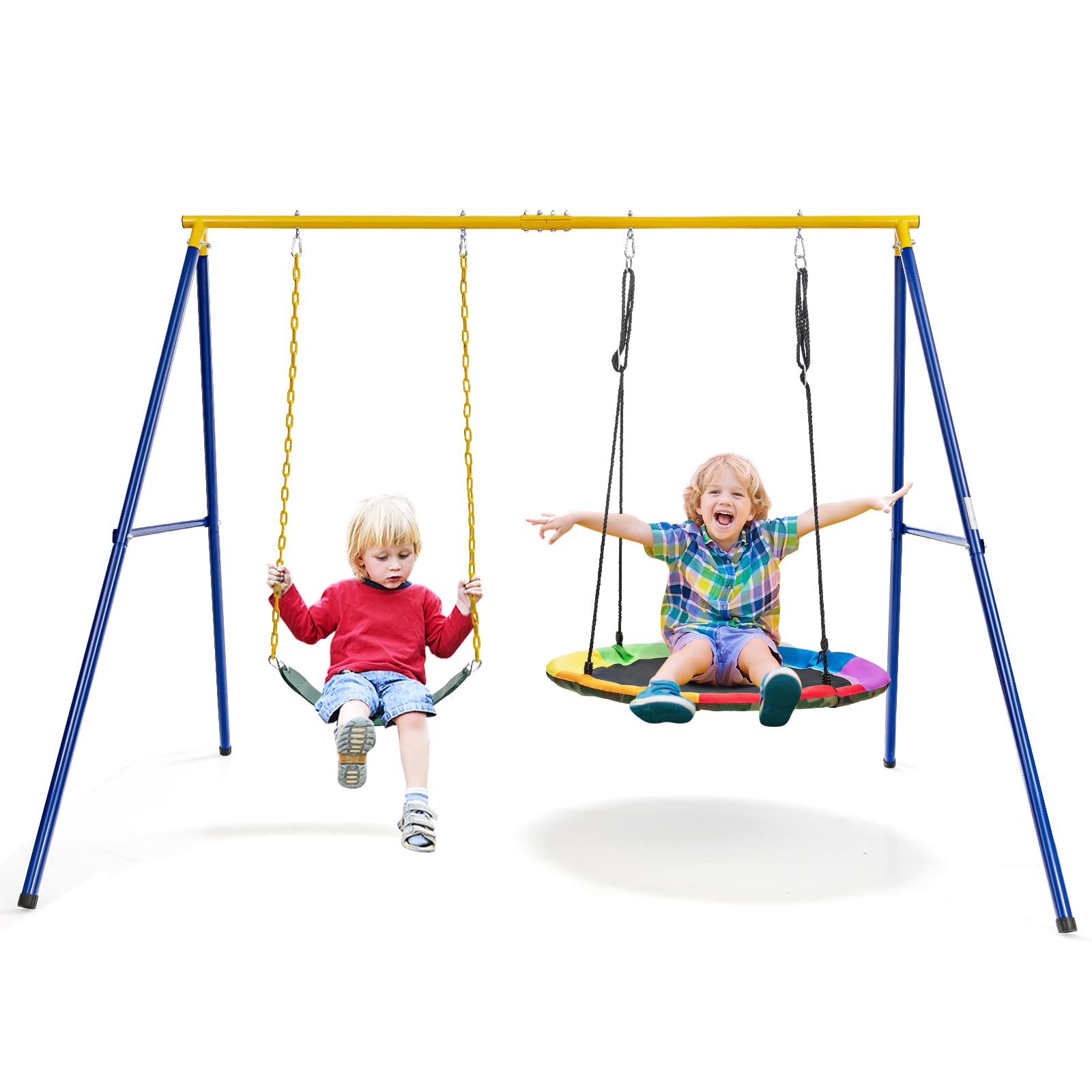 Costzon 660lbs Heavy Duty Metal Swing Set for Backyard - 2 Seats with Adjustable Ropes & Ground Stakes | Outdoor Kids Playground Equipment for Gardens, Parks & Backyards