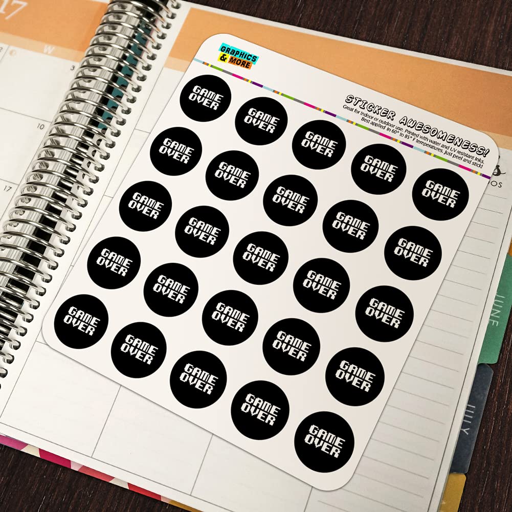 Game Over Gamer Pixel Font Stickers - Geek Planner & Calendar Decals for Scrapbooking, Crafting, DIY Projects - Perfect for Journals, Laptops, Water Bottles