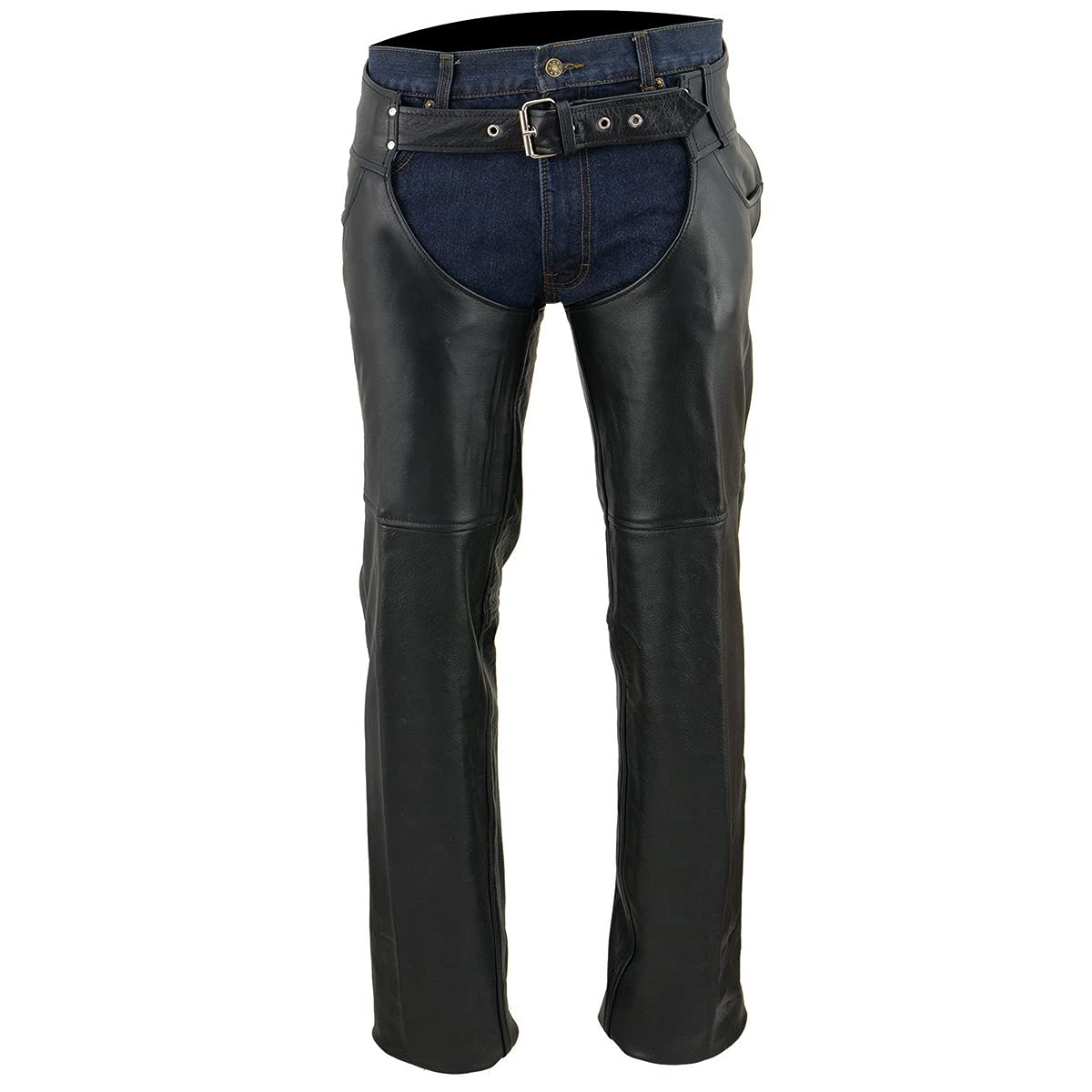 Premium Milwaukee Leather Chaps for Men - Black Motorcycle Riding Chaps with Classic Jean Style Pockets (SH1101) - Durable Leather Protection for Bikers & Riders - Perfect for Harley, Cruiser & Adventure Motorcycles
