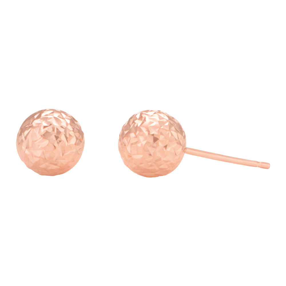 9ct Rose Gold Round 7mm Ball Stud Earrings for Women - Hypoallergenic Cubic Zirconia Studs - Perfect for Everyday Wear, Parties & Gifts