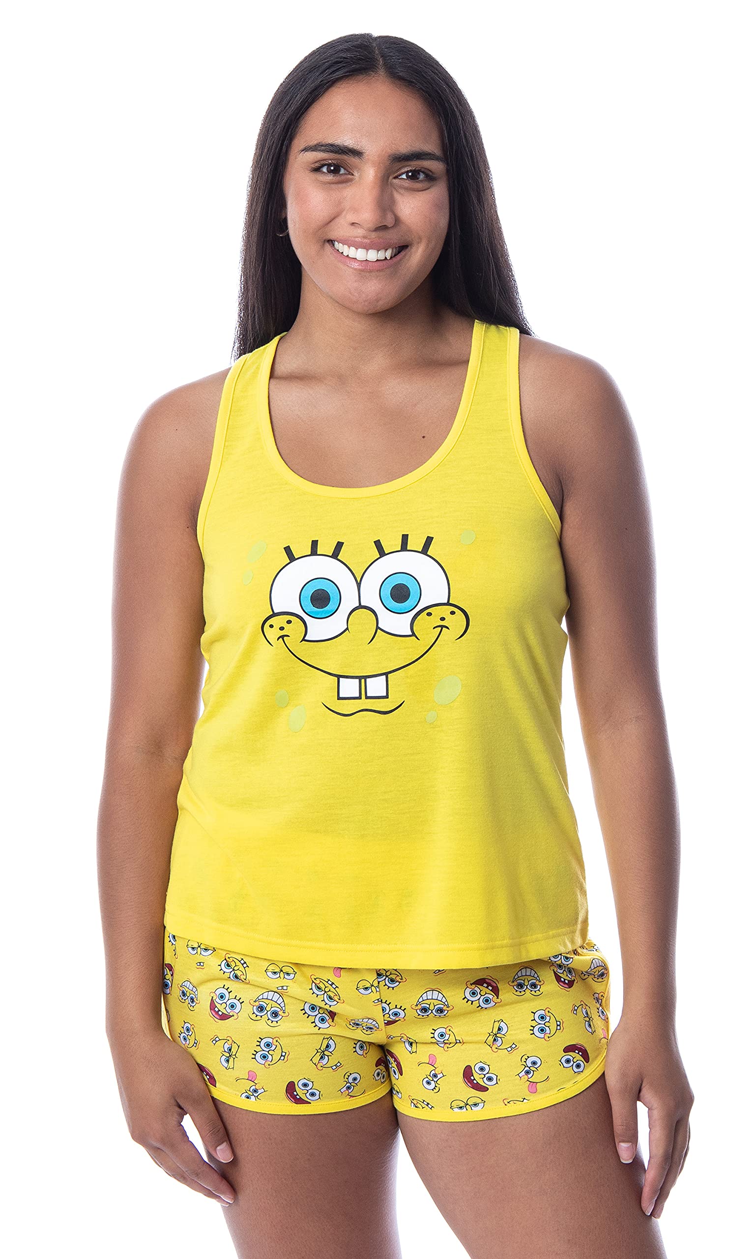 SpongeBob SquarePants Women's Pajama Set - Nickelodeon Cartoon Character Tank Top & Shorts Sleepwear for Lounge, Sleepovers & Cosplay