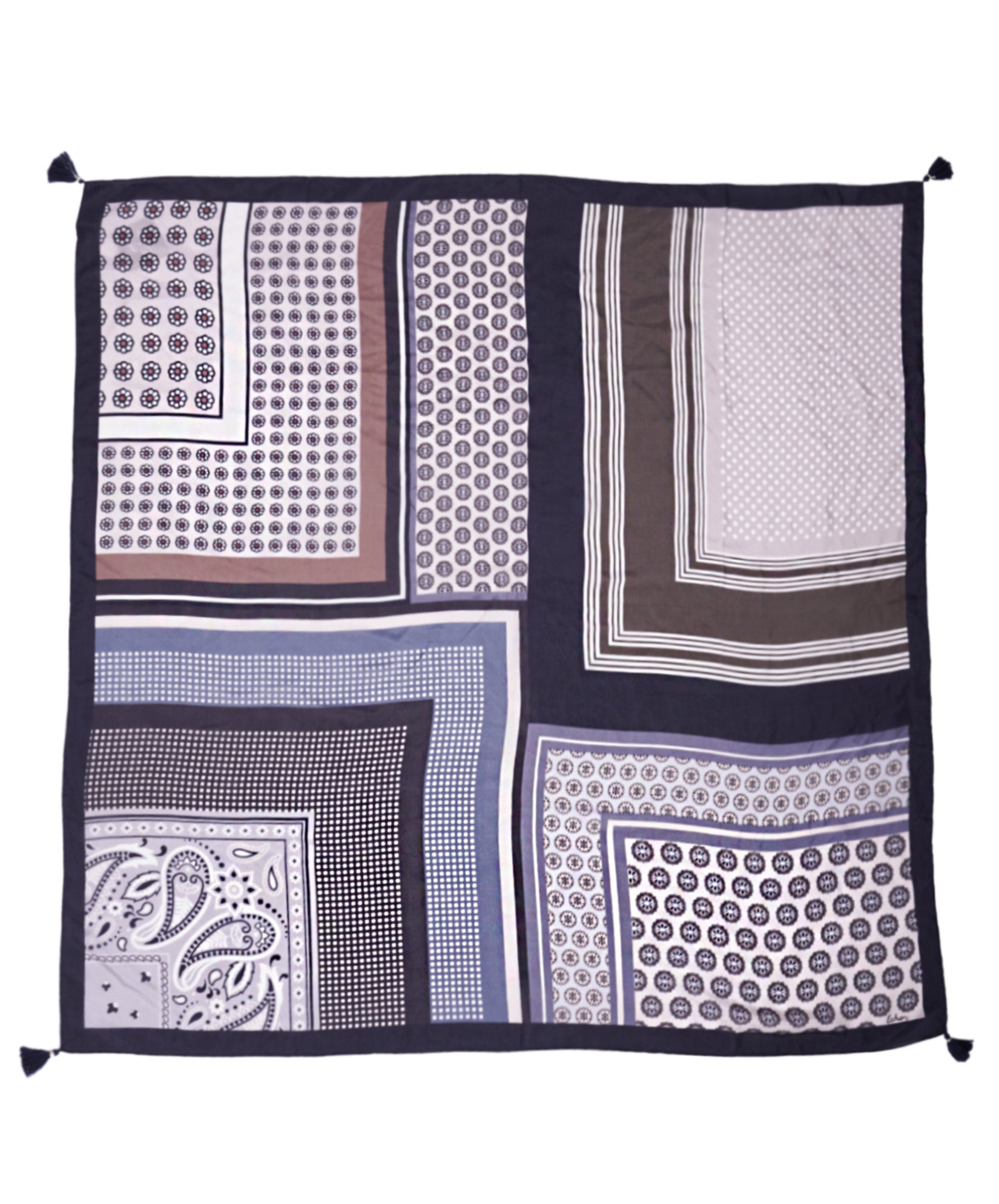 Stylish 42-Inch Tassel Square Scarf - Fashionable Foulard Patch Scarf for Women - Perfect for Office, Party & Everyday Wear
