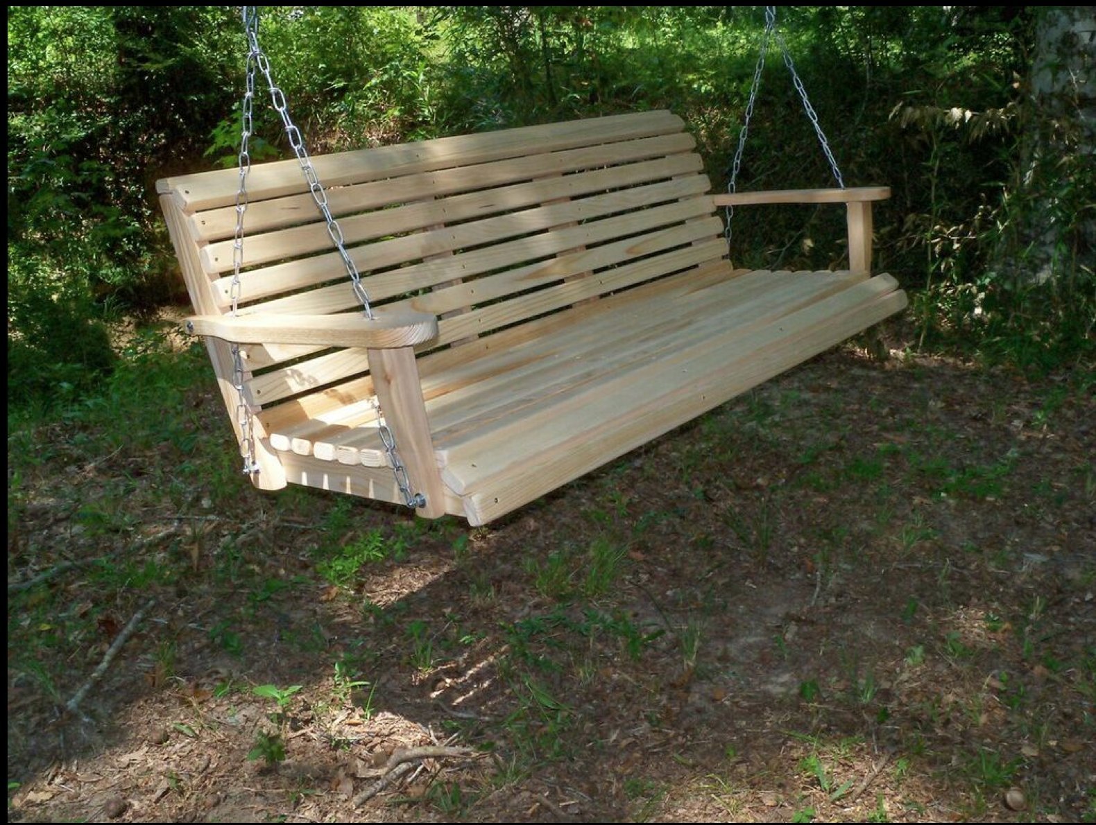 5 Ft Cypress Wood Roll Back Contoured Porch Swing - Durable Outdoor Hanging Chair for Patio, Garden, Backyard Relaxation & Decoration