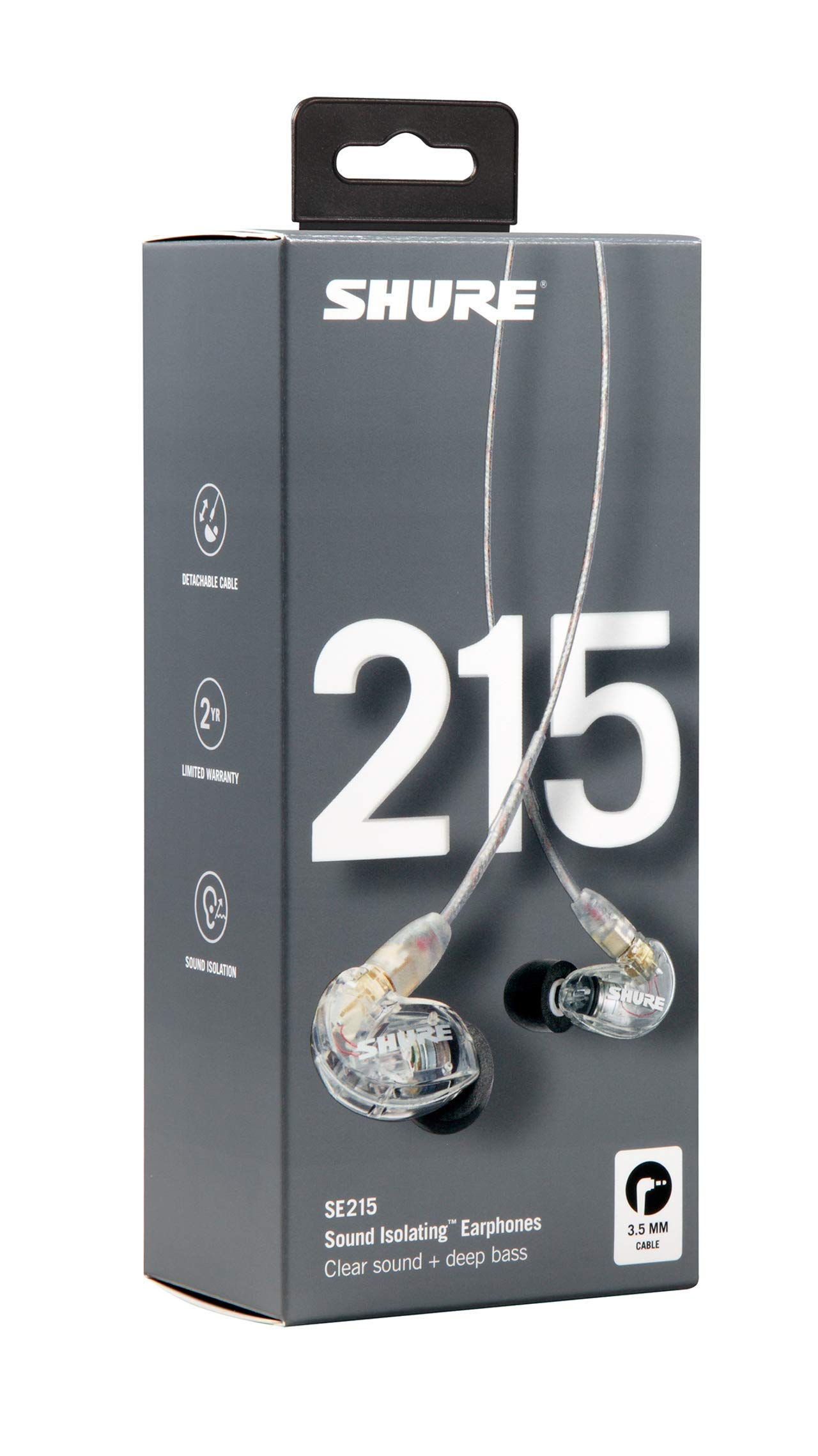 Shure SE215-CL Professional Wired Sound Isolating Earbuds with Clear Audio & Deep Bass - Single Dynamic MicroDriver, Secure Fit In-Ear Monitors for Musicians, DJs & Audiophiles - Includes Carrying Case & Fit Kit - Perfect for Studio Recording, Live Performances & Travel