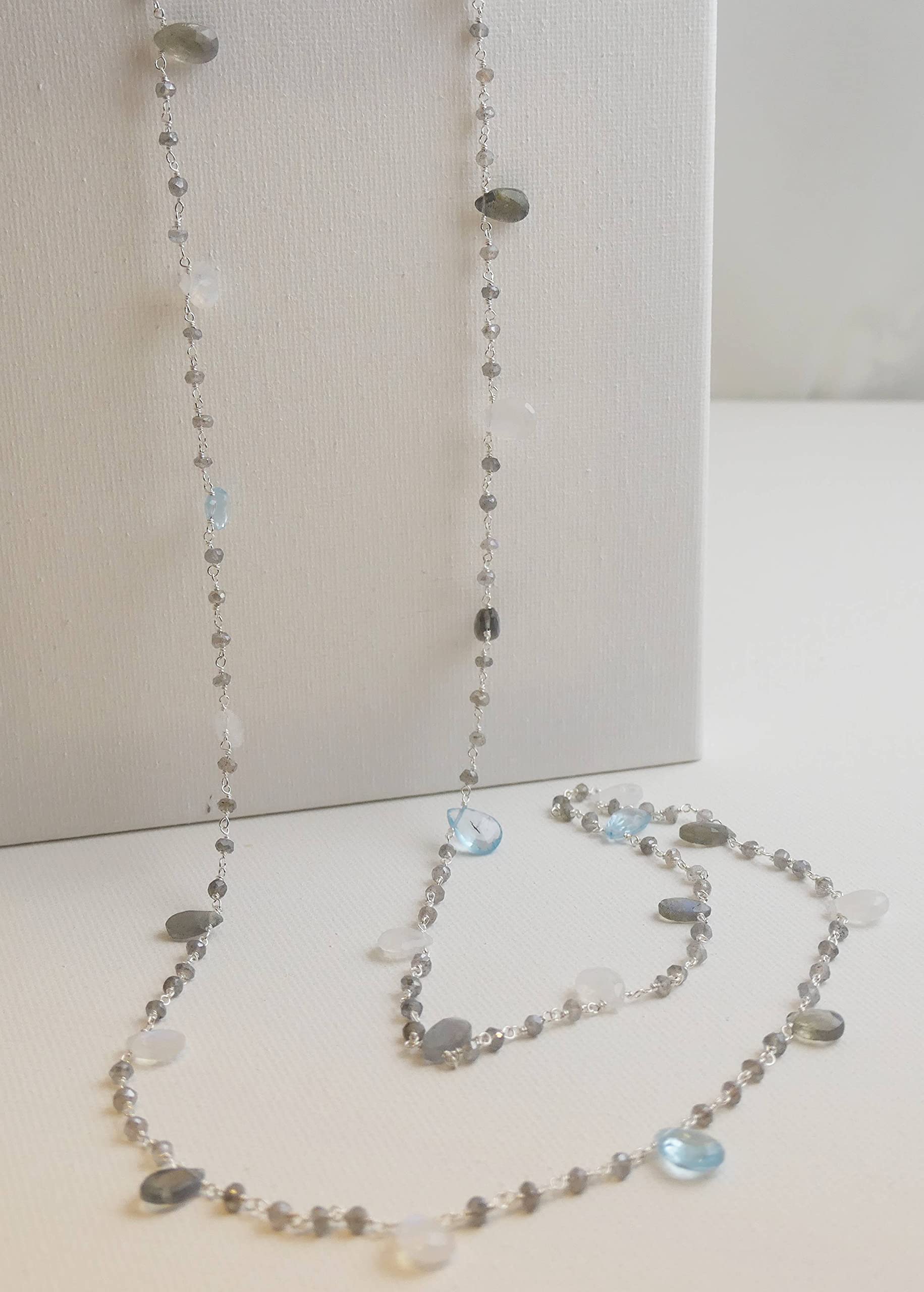 Moonstone Labradorite Blue Topaz Sterling Silver Necklace 18