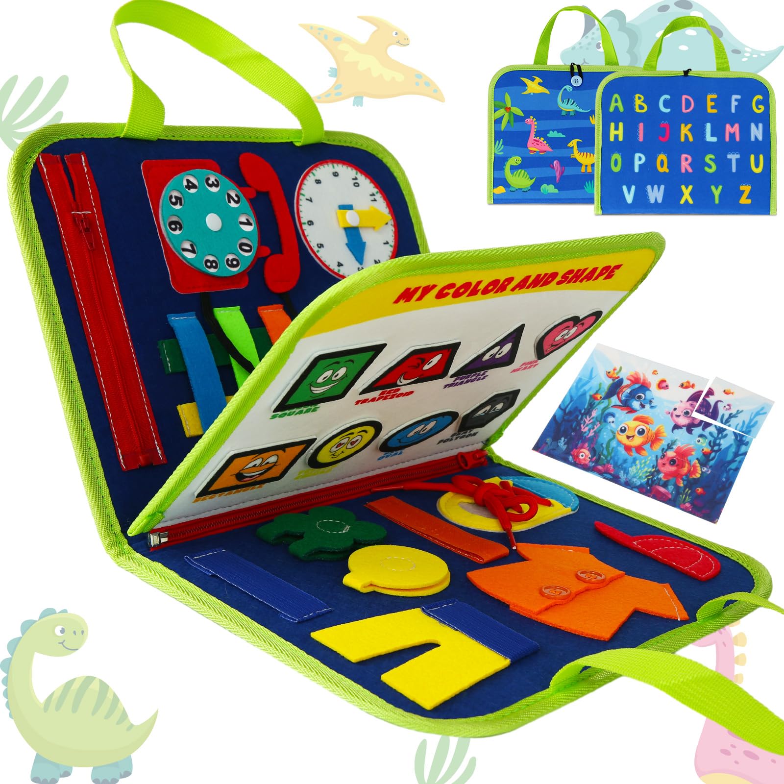 Montessori Busy Board for Toddlers 1-4 - Sensory Travel Toy for Airplane & Car