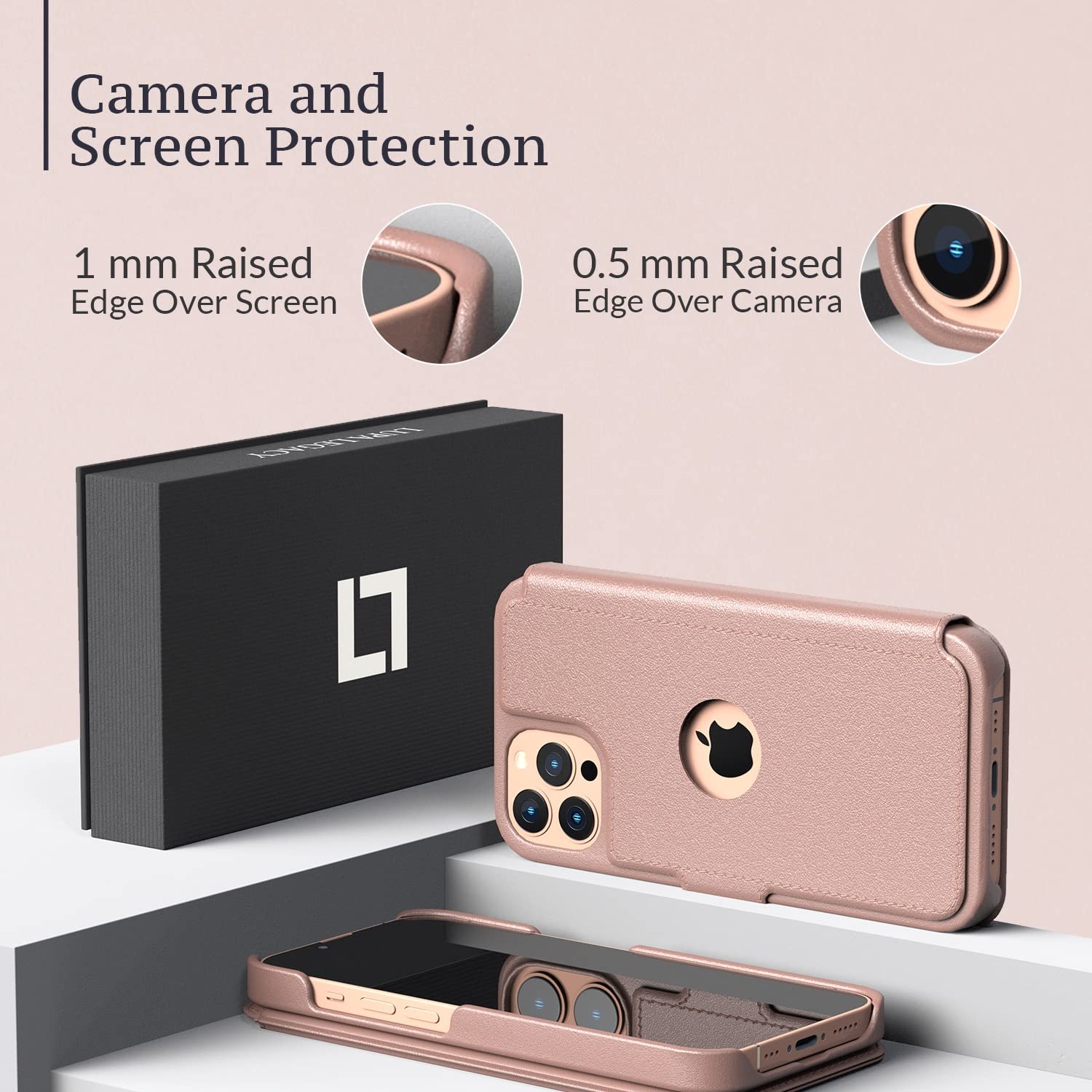 Slim & Durable iPhone 12 Wallet Case with Card Holder - Faux Leather Flip Folio Cover for iPhone 12/12 Pro - Rose Gold (Includes Wrist Strap) - Perfect for Everyday Use, Travel & Hands-Free Convenience