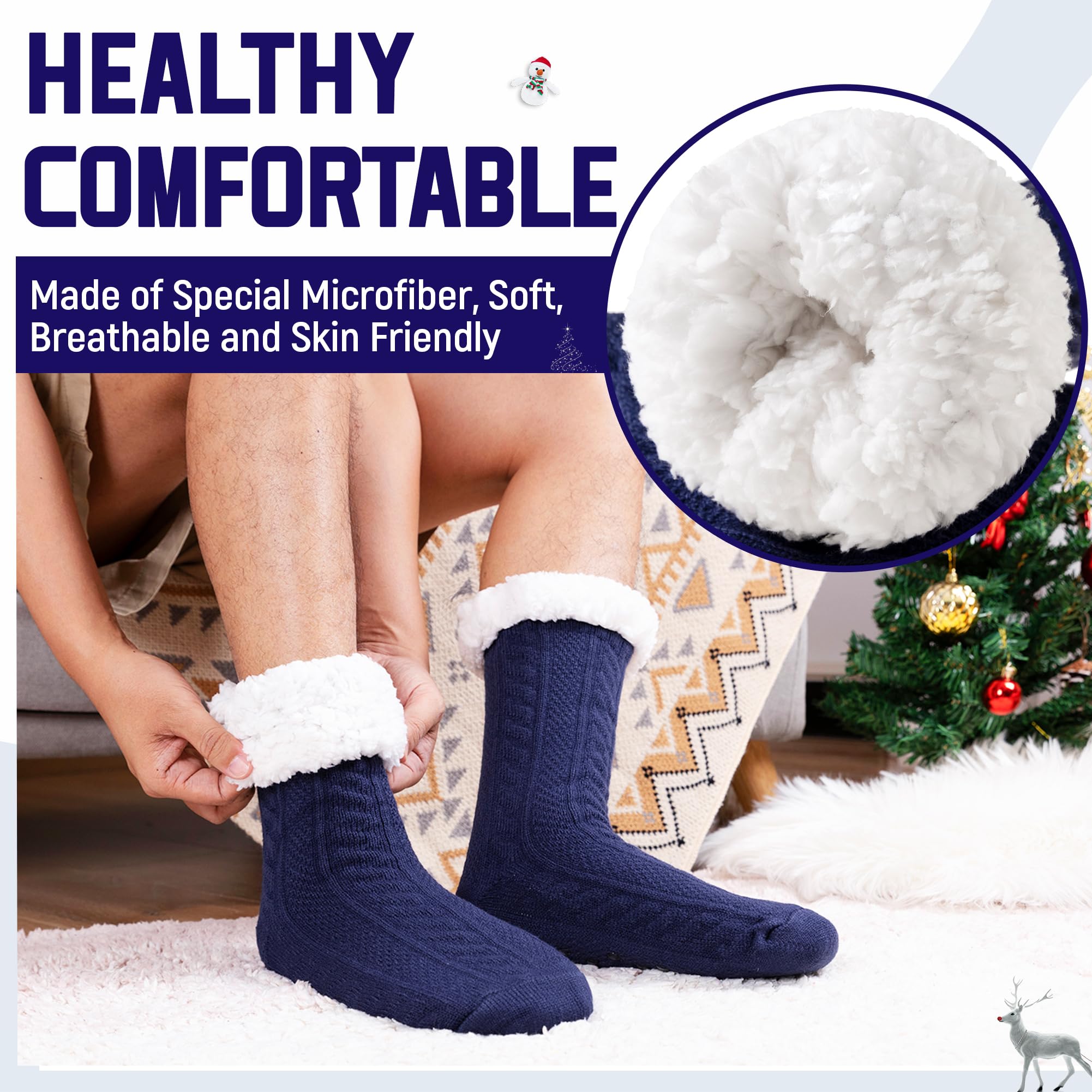 DoSmart Men's Fuzzy Slipper Socks - Fleece Lined Cozy Winter Warm Non-Slip Socks for Indoor & Outdoor - Soft Fluffy Christmas Gift Socks for Home, Office and Travel Comfort