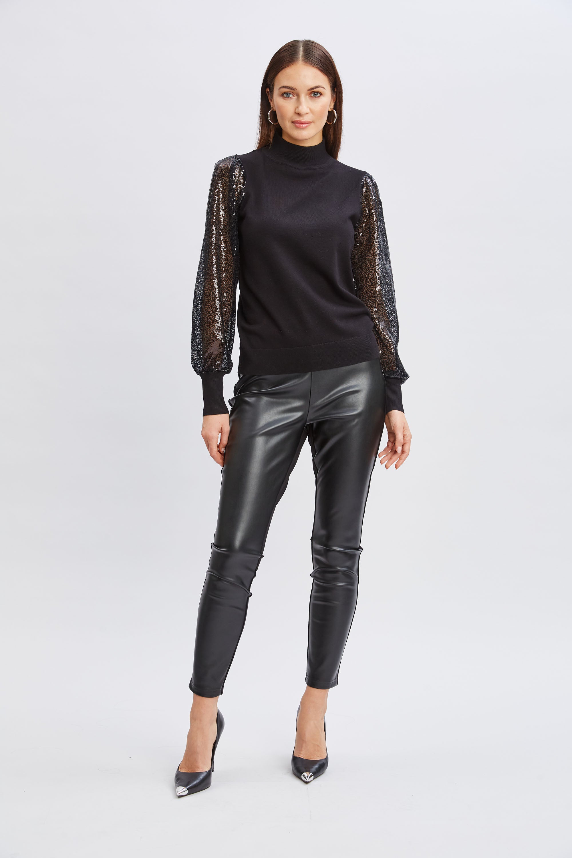 Tahari Sequin Sleeve Sweater for Women - Glittery Party Top with Long Sleeves - Perfect for Holiday Parties, Night Out & Special Occasions