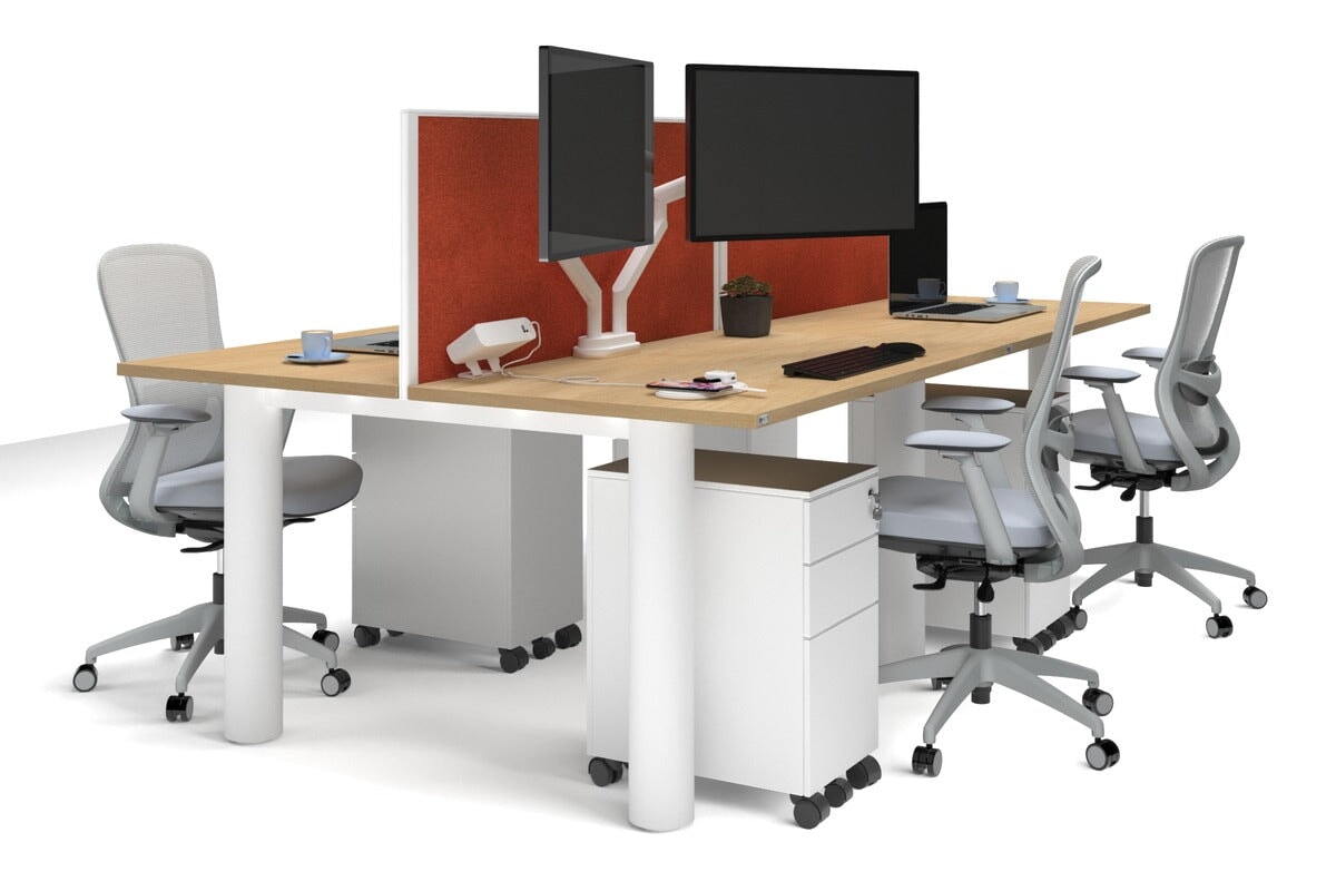 4-Person Quadro Cylinder Leg Office Workstation Desk [1400L x 700W] - Modern Collaborative Workspace Solution for Team Projects & Open Office Layouts