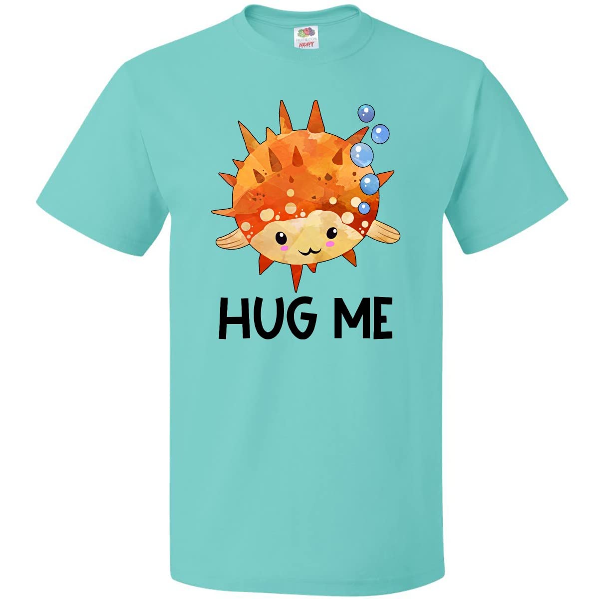 Inktastic Hug Me Cute Pufferfish with Bubbles Graphic T-Shirt for Men & Women - Funny Fish Lover Gift, Casual Wear for Beach, Vacation & Everyday Outfits