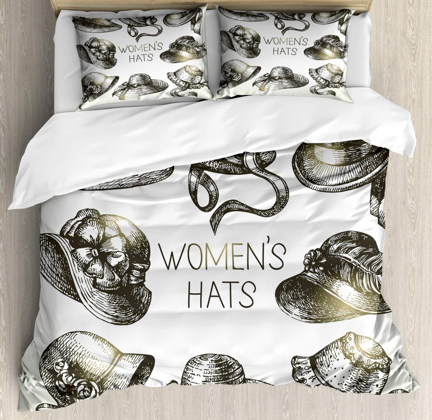 Ambesonne Victorian Duvet Cover Set - Vintage Women's Hats & Retro Fashion Catalog Art - 3 Piece Bedding Set with 2 Pillow Shams - California King Size - Emerald Green - Perfect for Vintage Themed Bedrooms, Guest Rooms & Victorian Style Home Decor