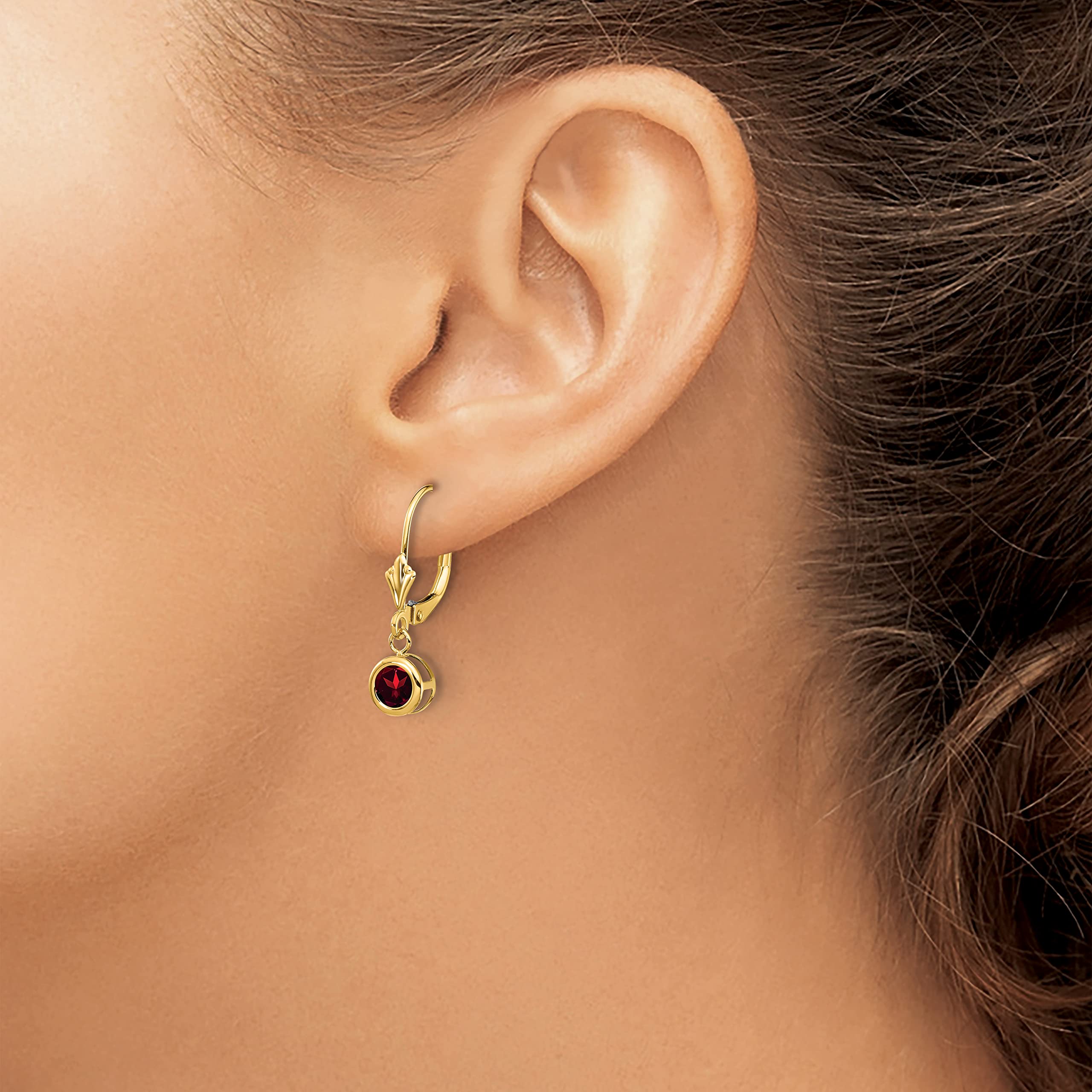 14K Solid Yellow Gold 5mm Red Garnet Drop Dangle Earrings - January Birthstone Jewelry for Women - Perfect Gift for Birthday, Anniversary & Special Occasions