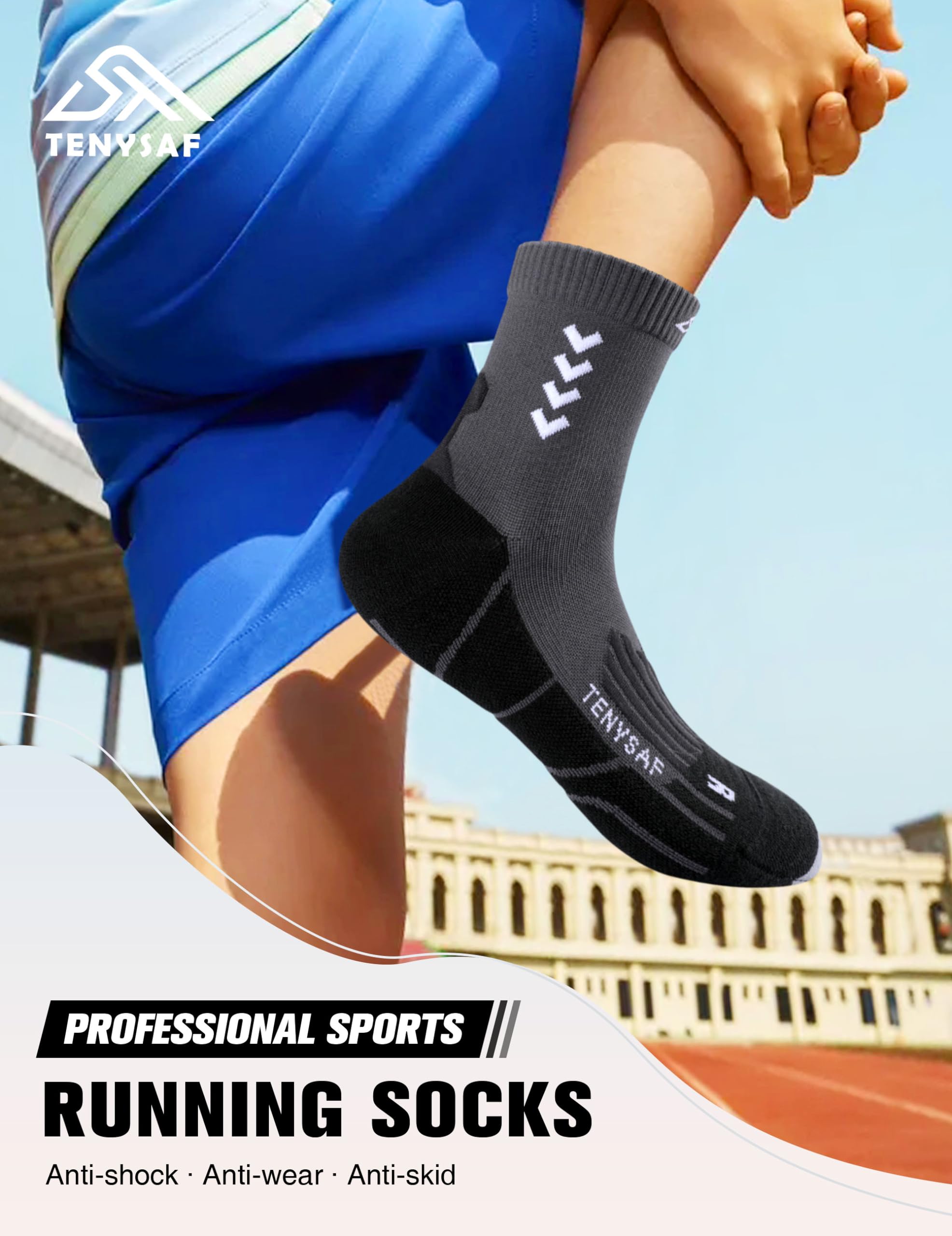 Compression Crew Running Socks for Men & Women - 3 Pairs Breathable Athletic Socks with Cushion for Hiking, Basketball & Sports | Perfect for Workouts, Outdoor Activities & Daily Wear