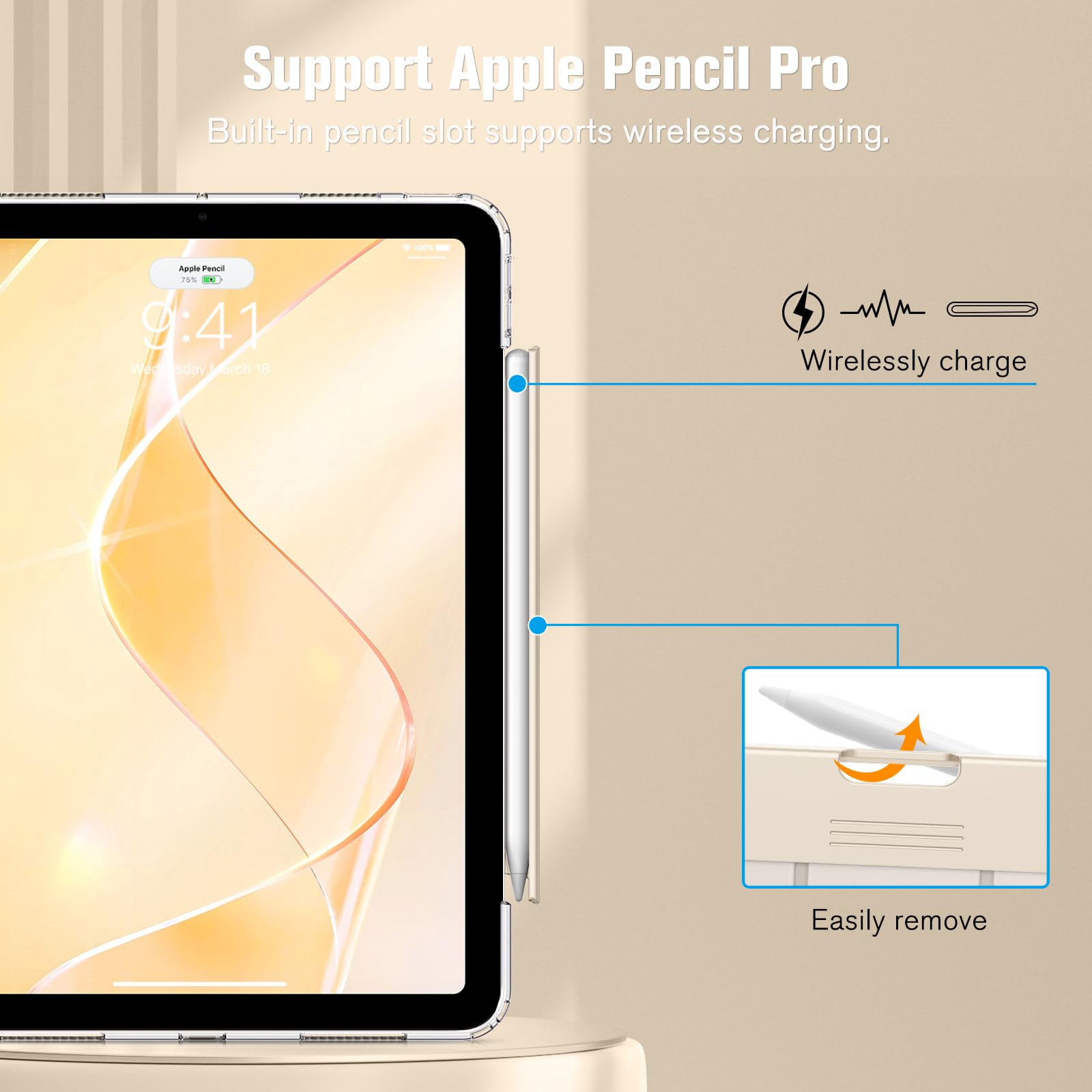 Fintie Clear Protective Case for iPad Air 11-inch (M3 2025/M2 2024) & 10.9-inch (5th/4th Gen) - Slim Transparent Back Cover with Built-in Apple Pencil Holder - Perfect for Work, School & Travel - Starlight Color