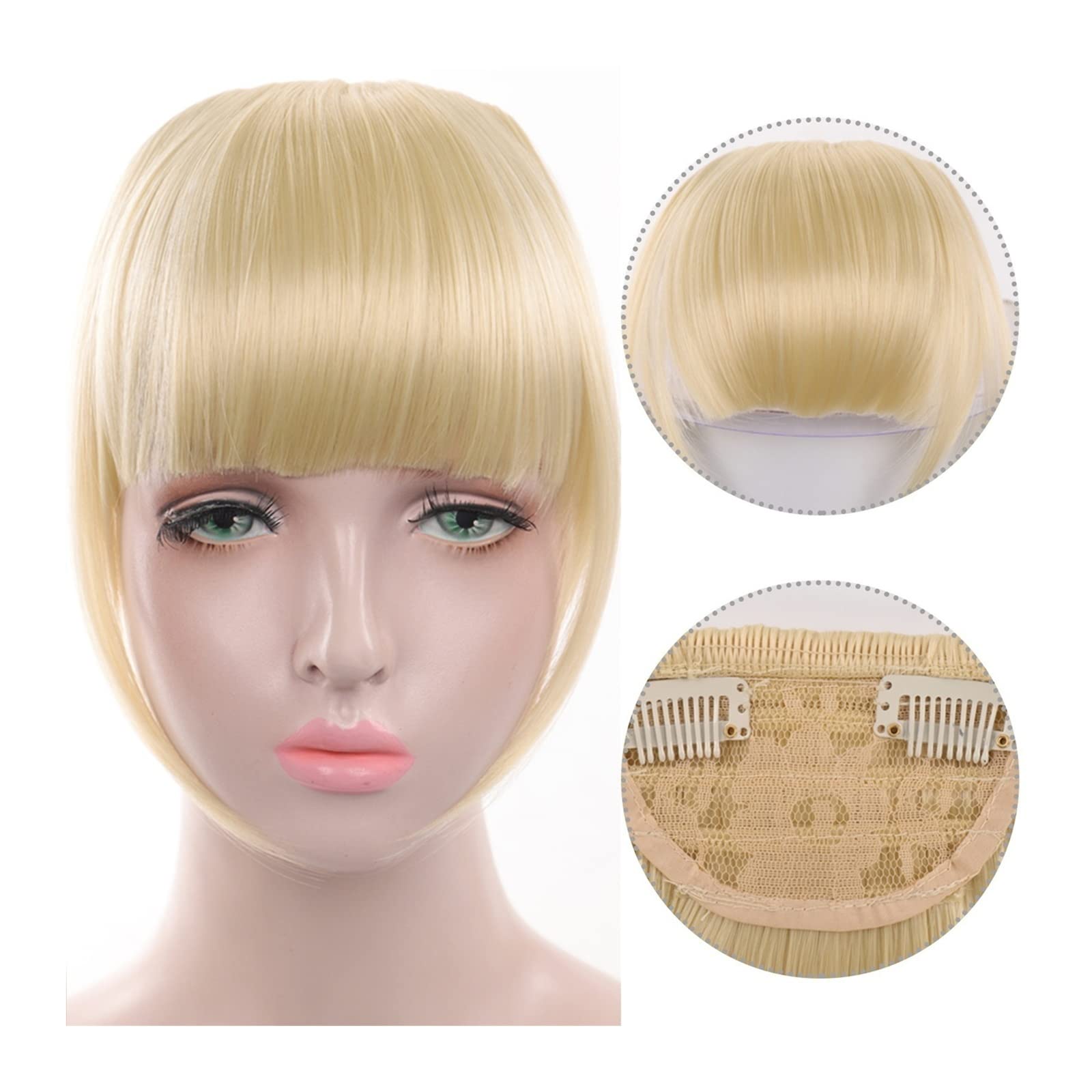 Clip-in Synthetic French Bangs Hairpiece - Natural Looking Fake Bangs with Temples for Women | Soft & Neat Fringe Extension | Perfect for Cosplay, Daily Wear & Hairstyle Transformations (Color: 613, Size: 10 Inch)