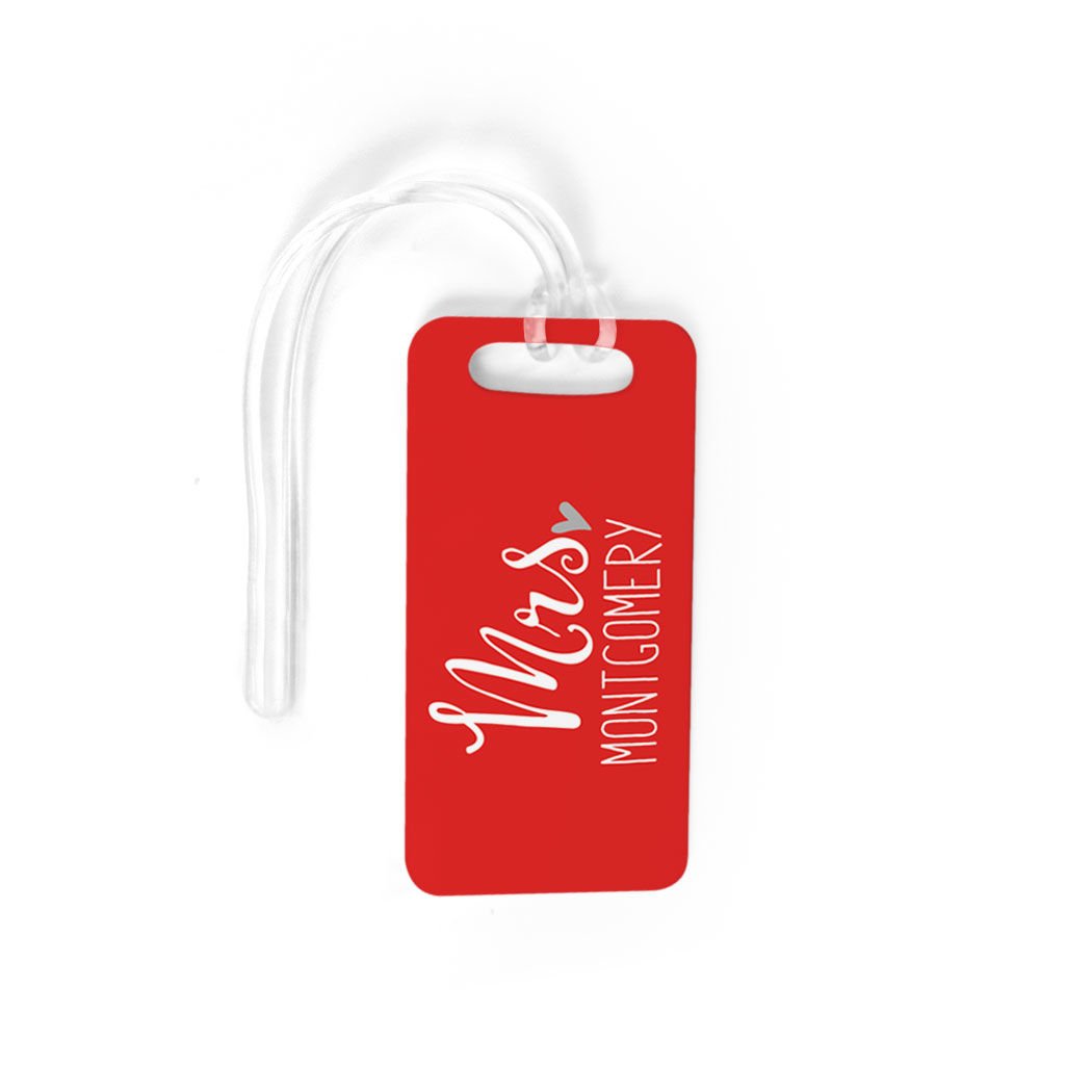 Personalized Luggage Tag for Women - Custom Name Mrs. Bag Tag with Standard Lines on Back - Small Red Travel Accessories - Perfect for Suitcases, Backpacks & Carry-Ons