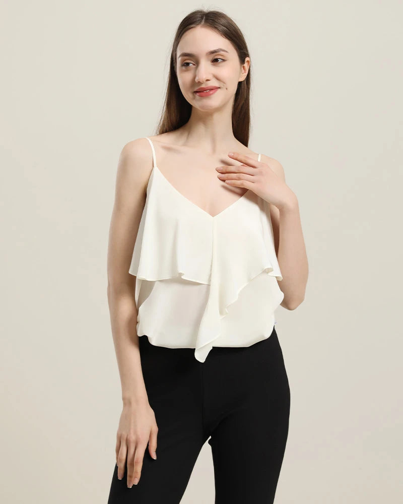 Elegant Silk Blouse with Ruffles - Women's Fashion Top for Work, Party & Special Occasions