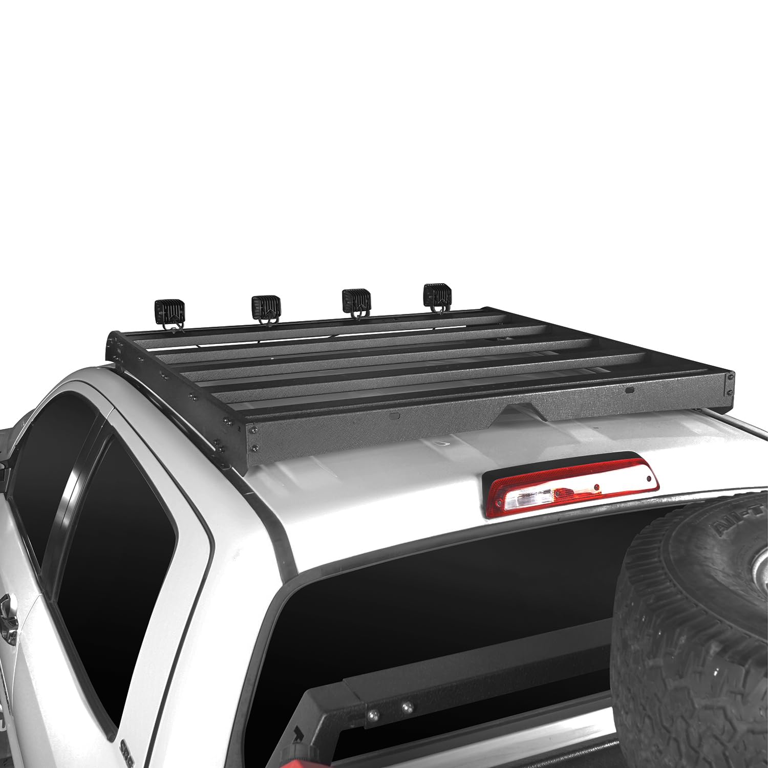 Hooke Road Steel Roof Rack Crossbars with LED Lights - Heavy Duty Cargo Carrier Basket for 2014-2021 Toyota Tundra Crewmax Pickup Truck | Perfect for Camping, Off-Roading & Outdoor Adventures