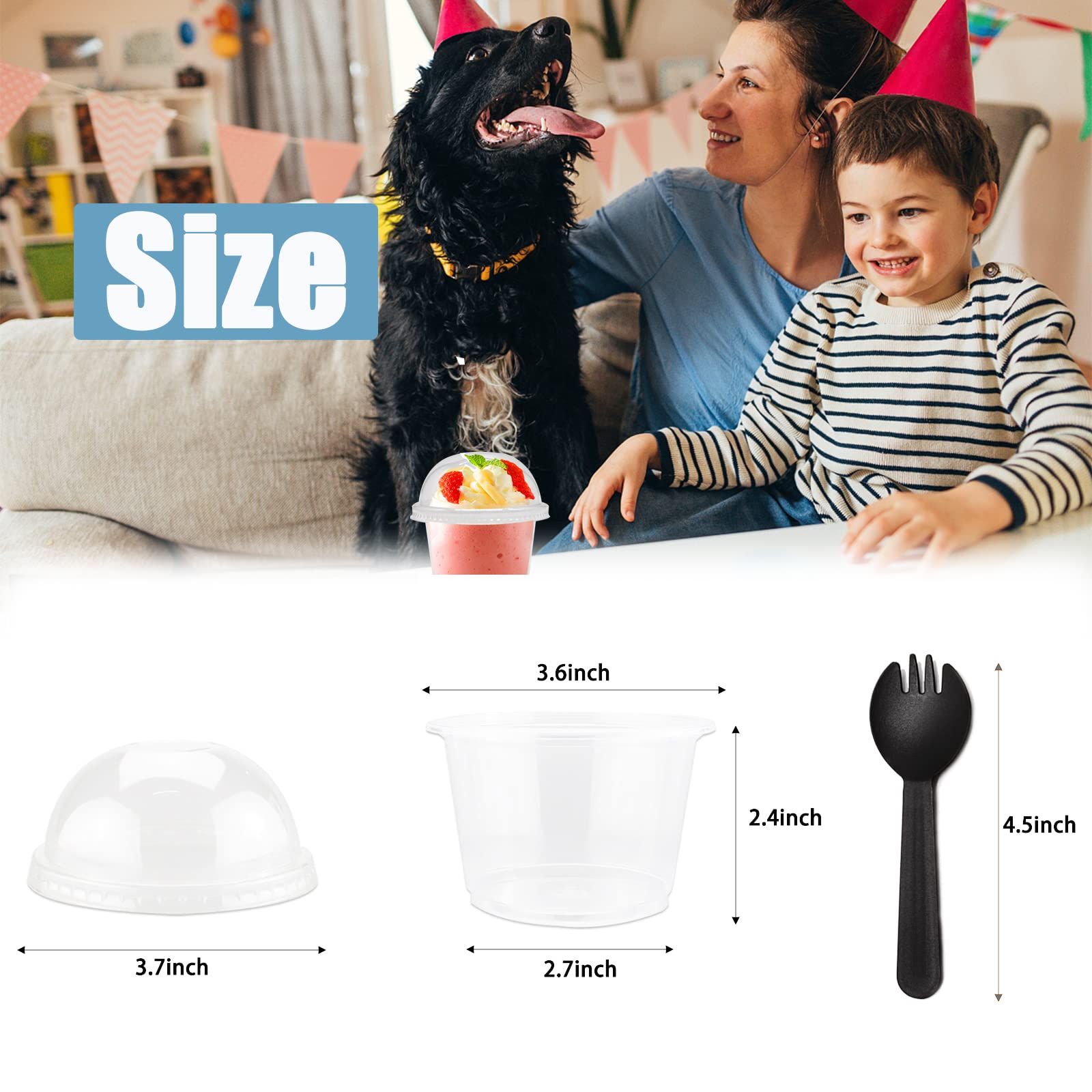Panxxsen 50-Pack 8oz Clear Plastic Cups with Dome Lids - Disposable PET Parfait & Dessert Cups, Includes Sporks - Perfect for Fruit Salads, Yogurt, Ice Cream & Party Serving