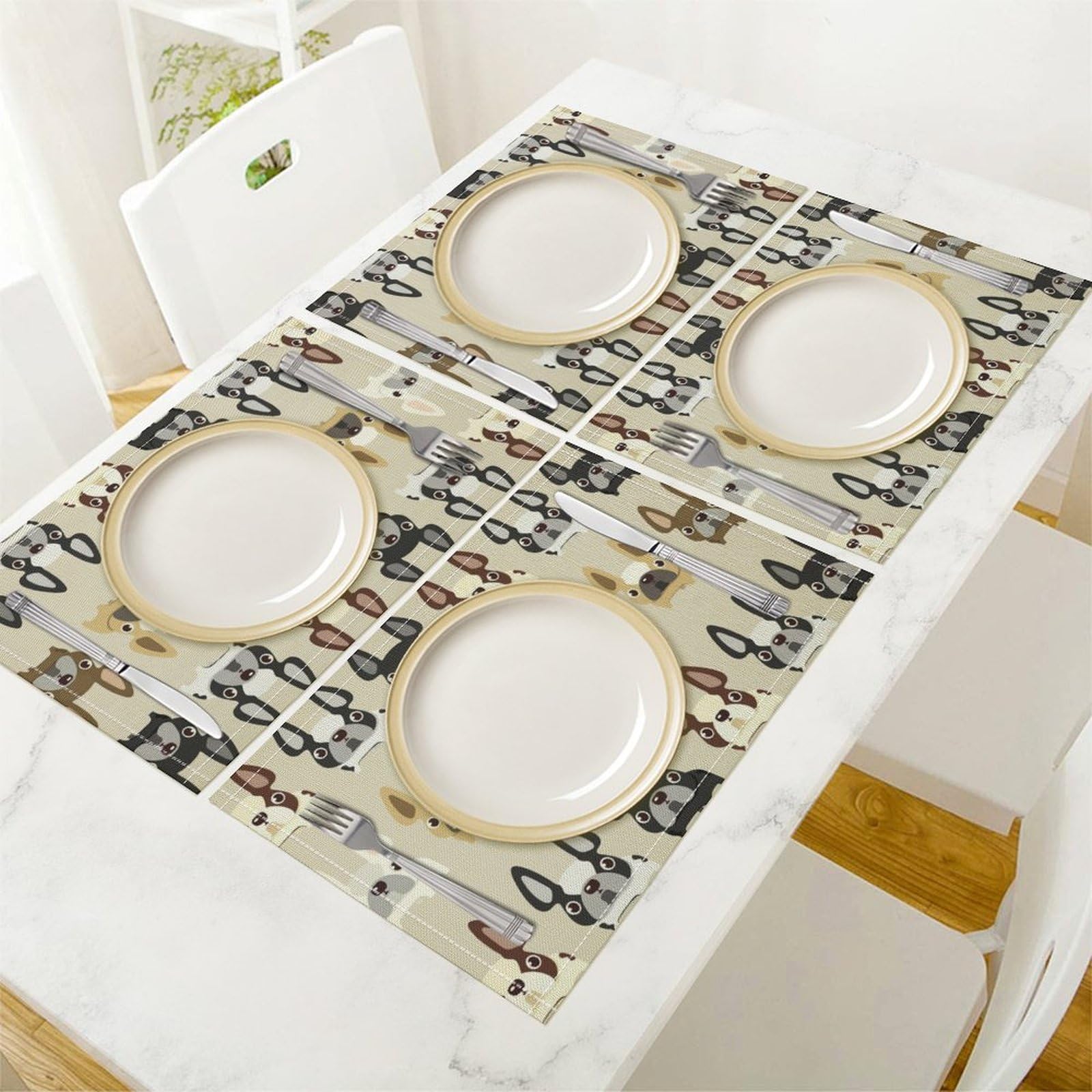 French Bulldog Non-Slip Heat Resistant Placemats Set of 4 - Cute Kitchen Table Mats for Dining Room Decor, Dog Lover Gifts, Perfect for Home, Office or Party Use