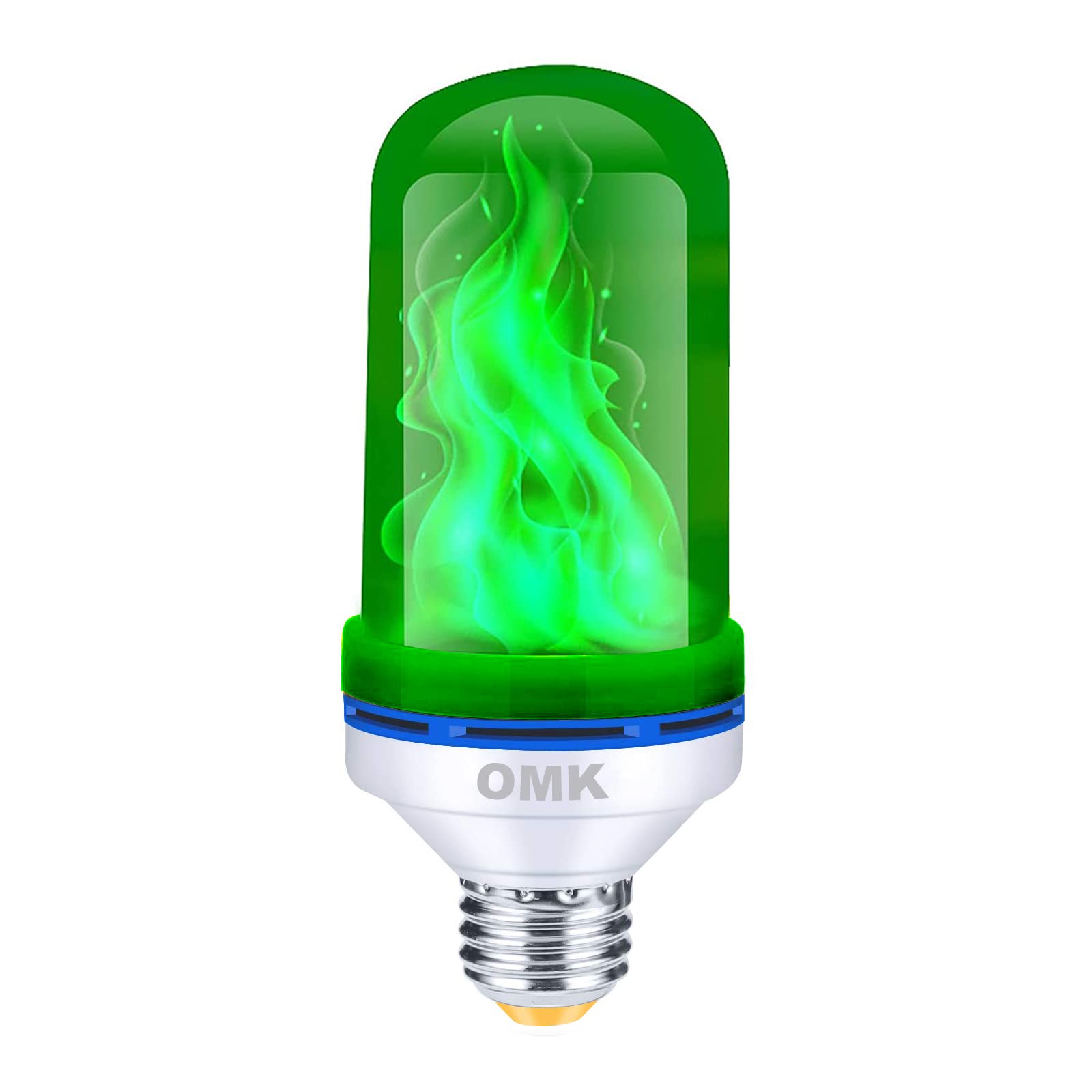OMK Green LED Flame Light Bulb - Flickering Fire Effect LED Lamp for Halloween, Christmas & Holiday Decorations - Indoor/Outdoor Use for Porch, Bars, Parties & Home Decoration Gifts
