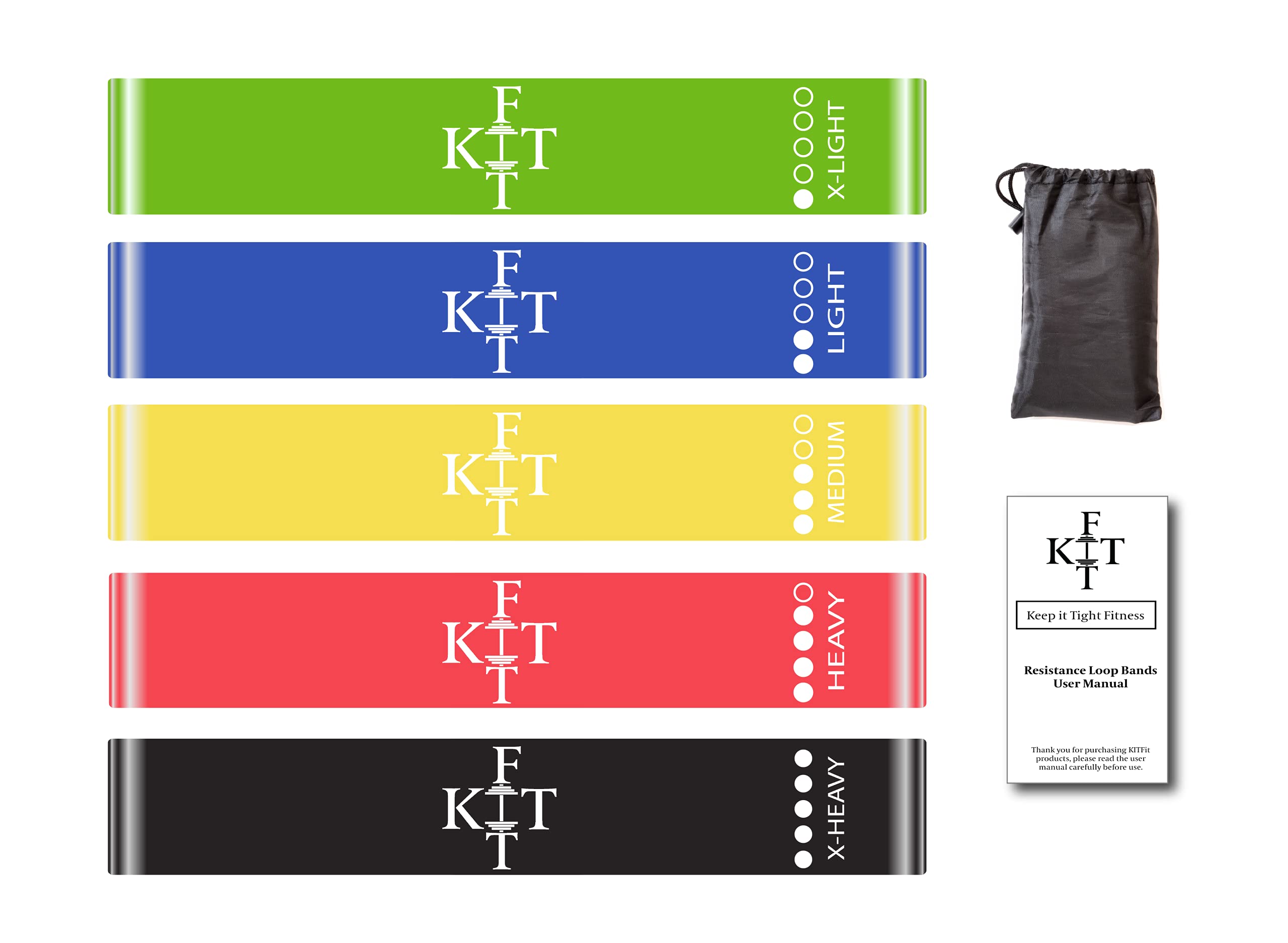KITFit Exercise Loop Resistance Bands Set - 7pcs Colorful Latex Bands for Strength Training & Full Body Workouts - Includes Carry Bag & Guide - Perfect for Home Gym, Yoga, Pilates & Physical Therapy