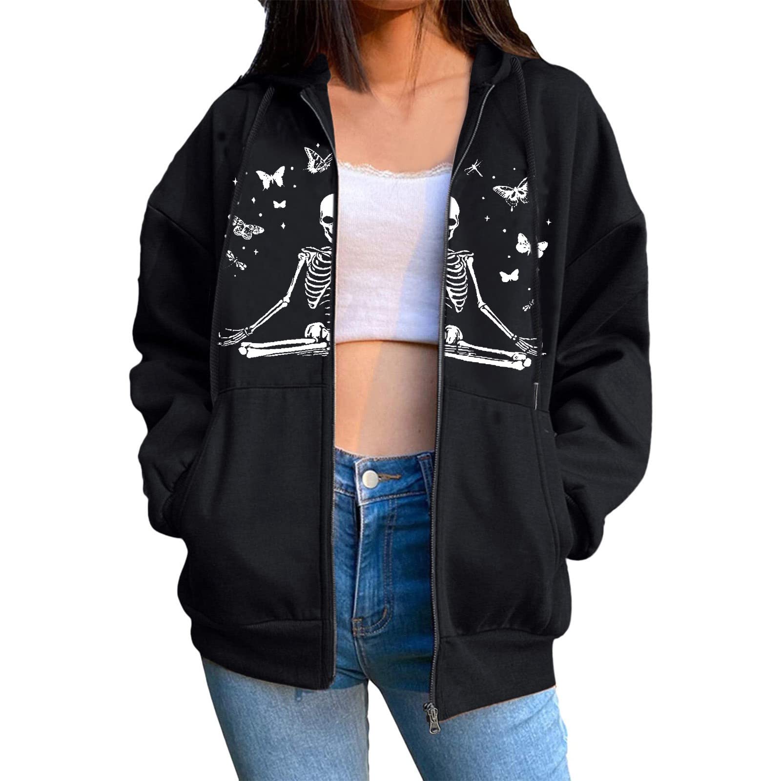 XINSHIDE Women's Fashion Print Fleece Zip Up Hoodie with Pocket - Cozy Loose Fit Sweatshirt for Casual Wear, Gym, and Outdoor Activities