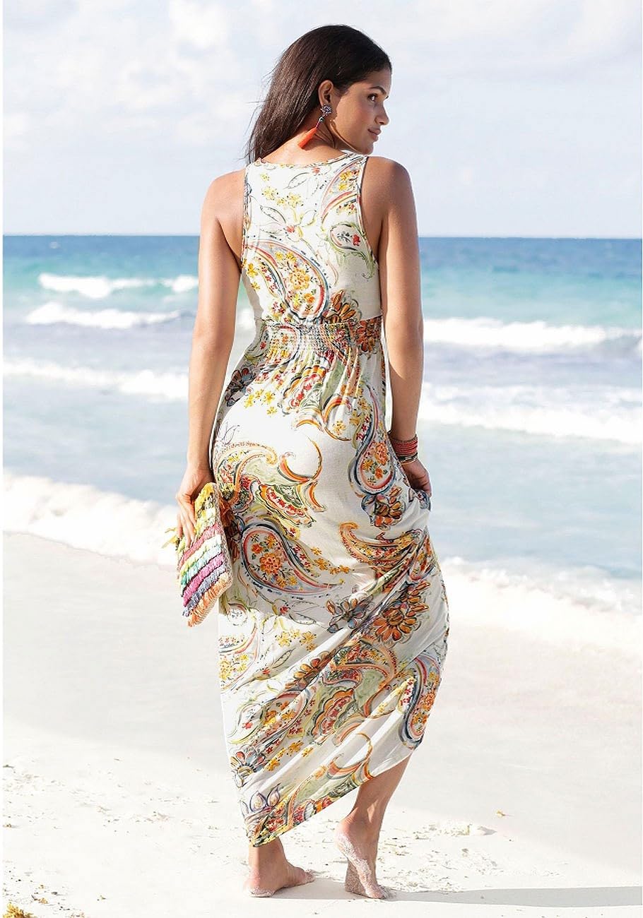 LASCANA Women's Sleeveless Maxi Dress - Flowy Summer Beach Dress for Vacation, Wedding Guest & Casual Outings