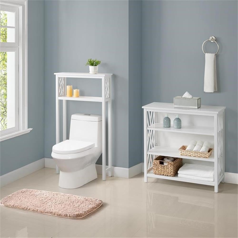 Alaterre Coventry Over Toilet Storage Shelf - White Wood Bathroom Organizer with Adjustable Shelves - Space Saving Design Fits Most Standard Toilets - Perfect for Small Bathrooms, Apartments & Vanity Storage