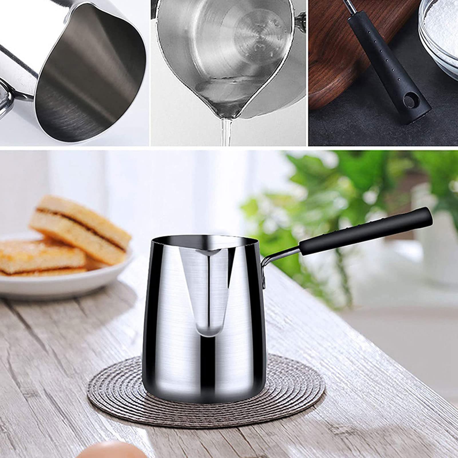 Premium Turkish Coffee Pot & Butter Warmer Set - 600ml Stainless Steel with Glossy Finish, Heat Resistant & Easy to Clean - Perfect for Home Brewing, Camping & Gift Giving