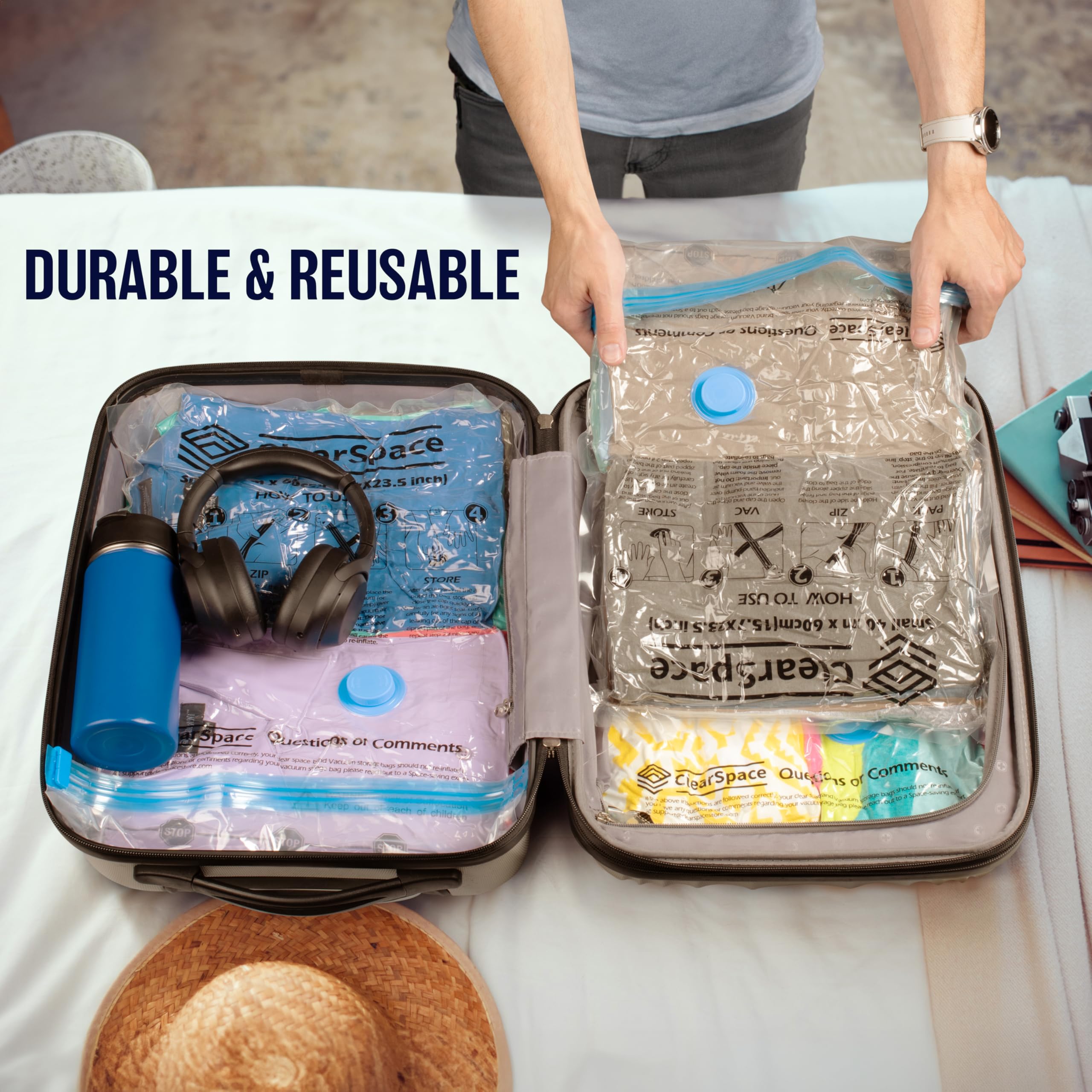 ClearSpace Vacuum Seal Storage Bags - 10 Large Space Saver Bags for Clothes, Blankets & Seasonal Items | Includes Hand Pump | Perfect for Closet Organization, Travel Packing & Home Storage