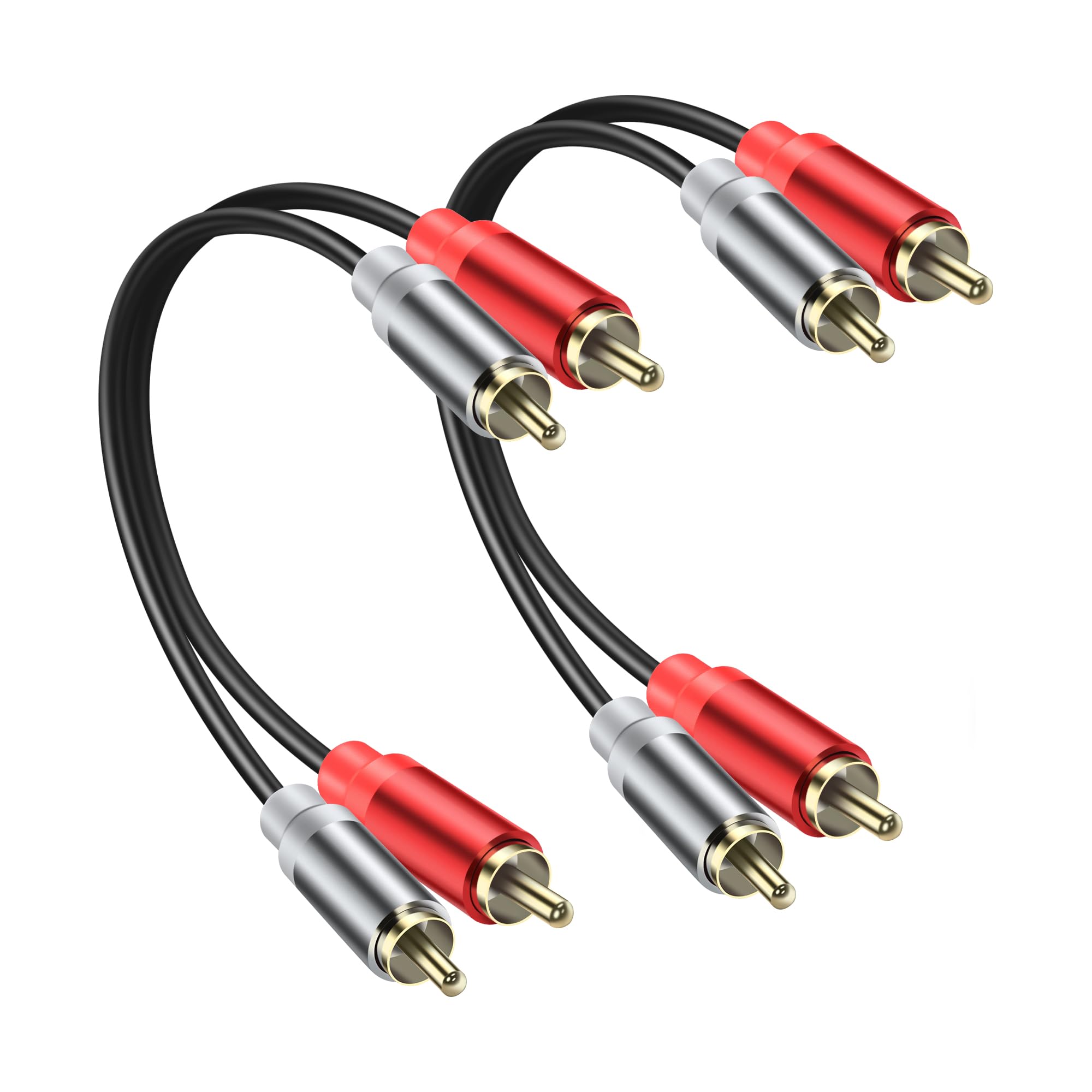 2RCA Male to 2RCA Male Audio Cable - 2 Pack Short Subwoofer RCA Cable for HDTV, Speakers, DVD Players - High Quality Stereo RCA Extension Cable for Home Theater & Audio Systems