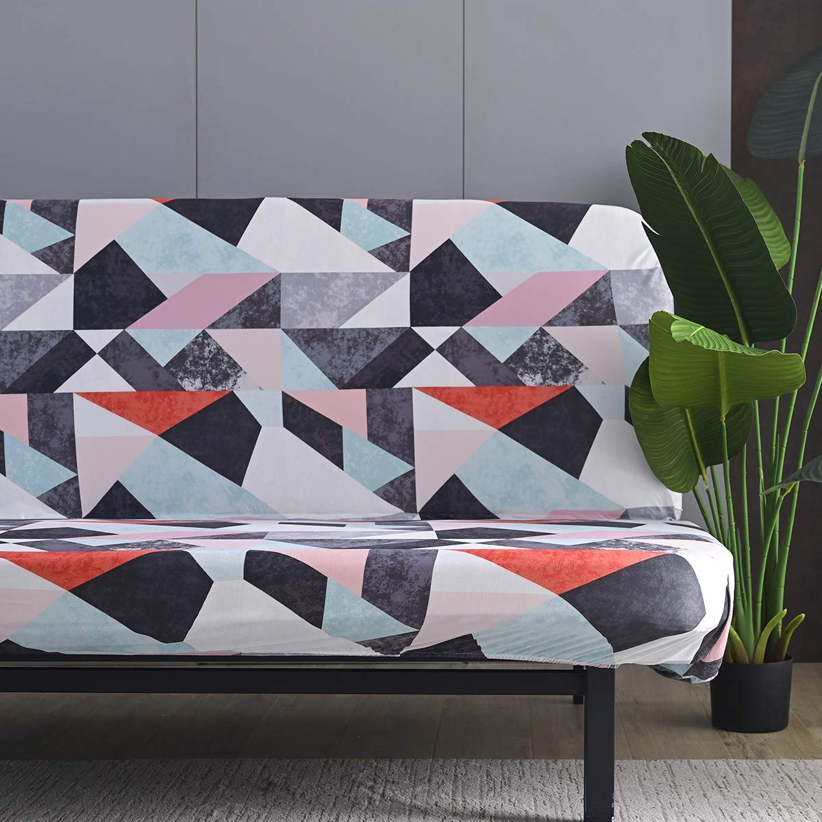 Stretch Armless Futon Slipcover with Elastic Bottom - Printed Fitted Couch Cover for Sofa Beds - Furniture Protector for Pets & Kids - Perfect for Living Rooms, Dorms, and Guest Rooms