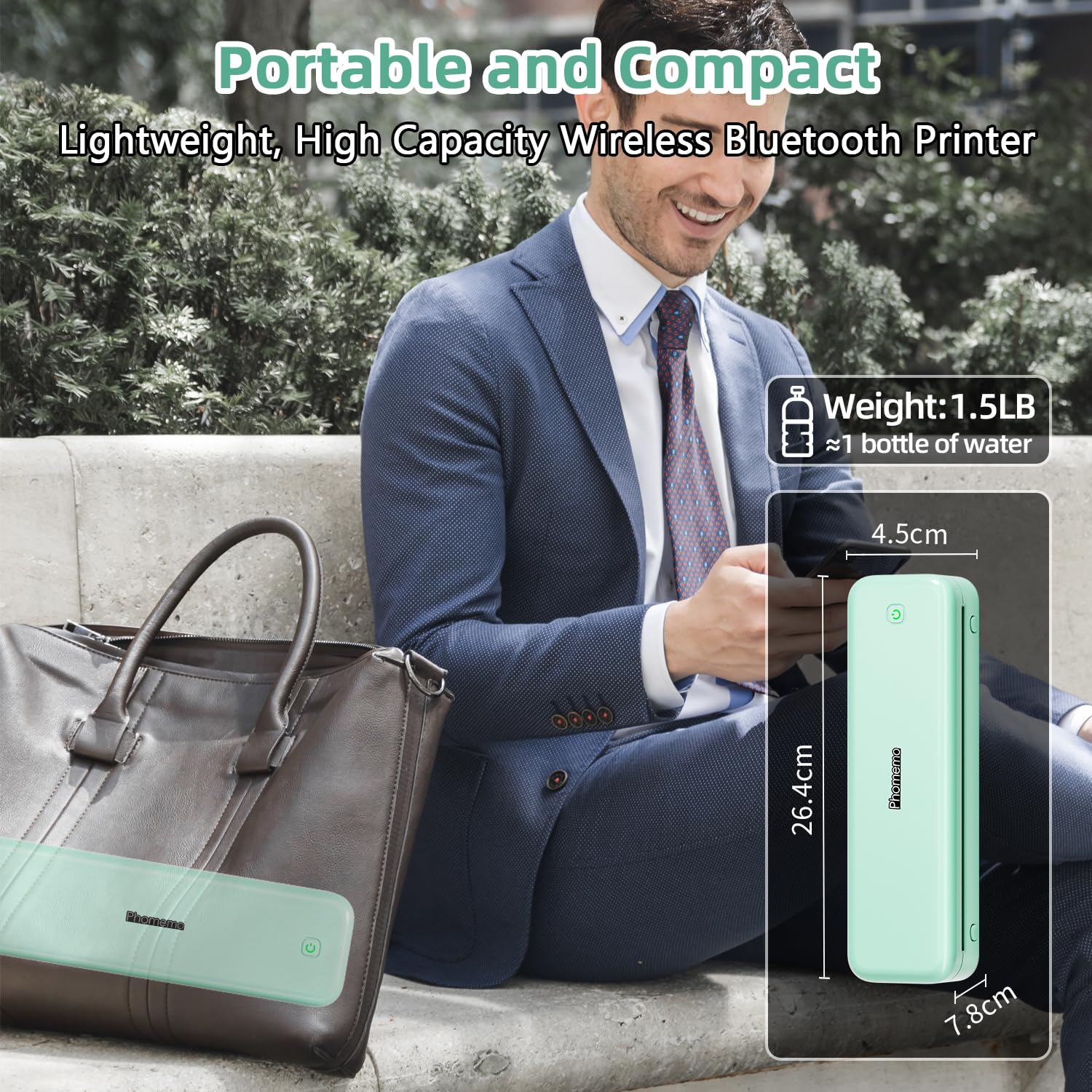 Phomemo M834 Portable A4 Thermal Printer - Wireless Bluetooth Mobile Printer for iPhone, Android & Laptop, 300dpi High Resolution, Inkless Printing for Home, Office, Shipping Labels & Receipts | Perfect for Small Business, Online Sellers & Home Organization