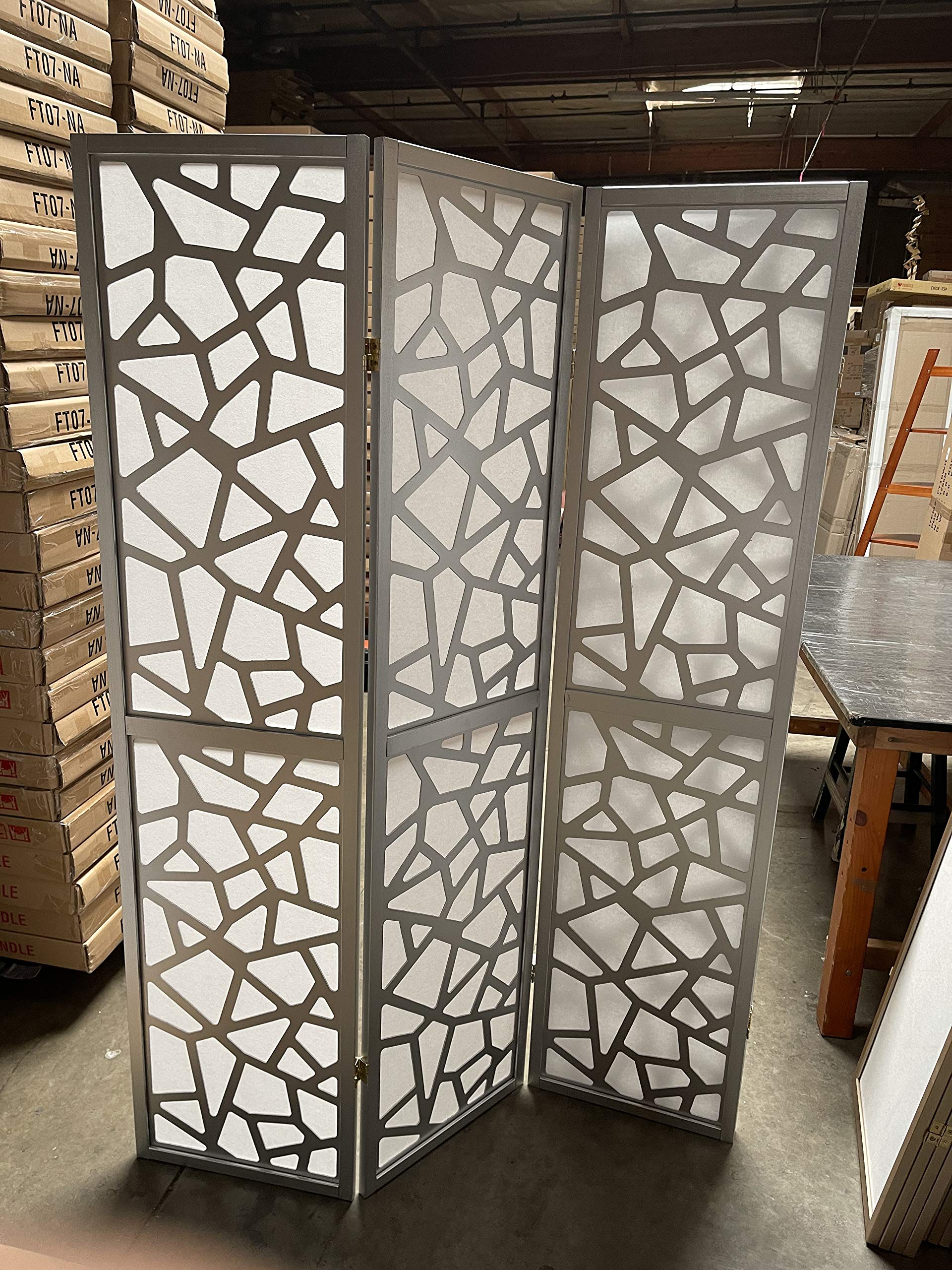 GYANO Modern Square Room Divider - 3 to 10 Panel Folding Privacy Screen (Silver, 3 Panels) for Home Office, Living Room & Bedroom Partition