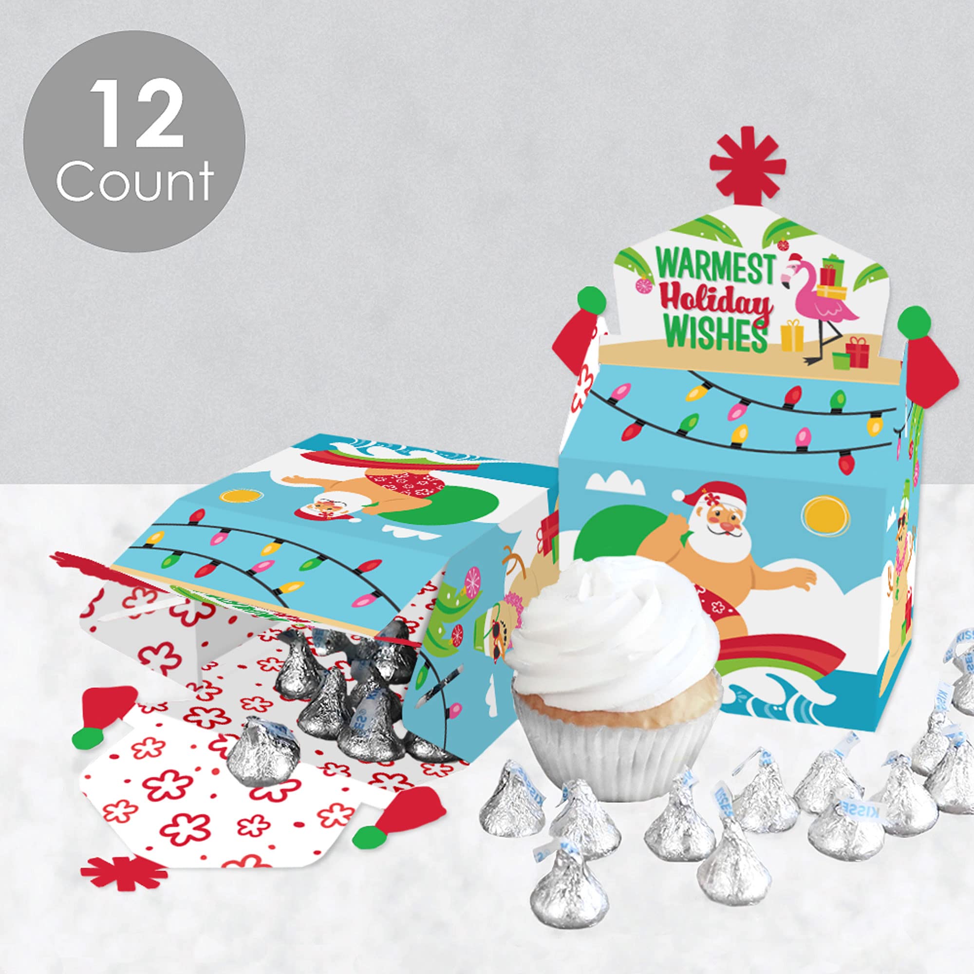 Tropical Christmas Treat Box Party Favors - Set of 12 Beach Santa Holiday Goodie Gable Boxes for Beach Themed Parties, Christmas Celebrations & Holiday Gift Giving